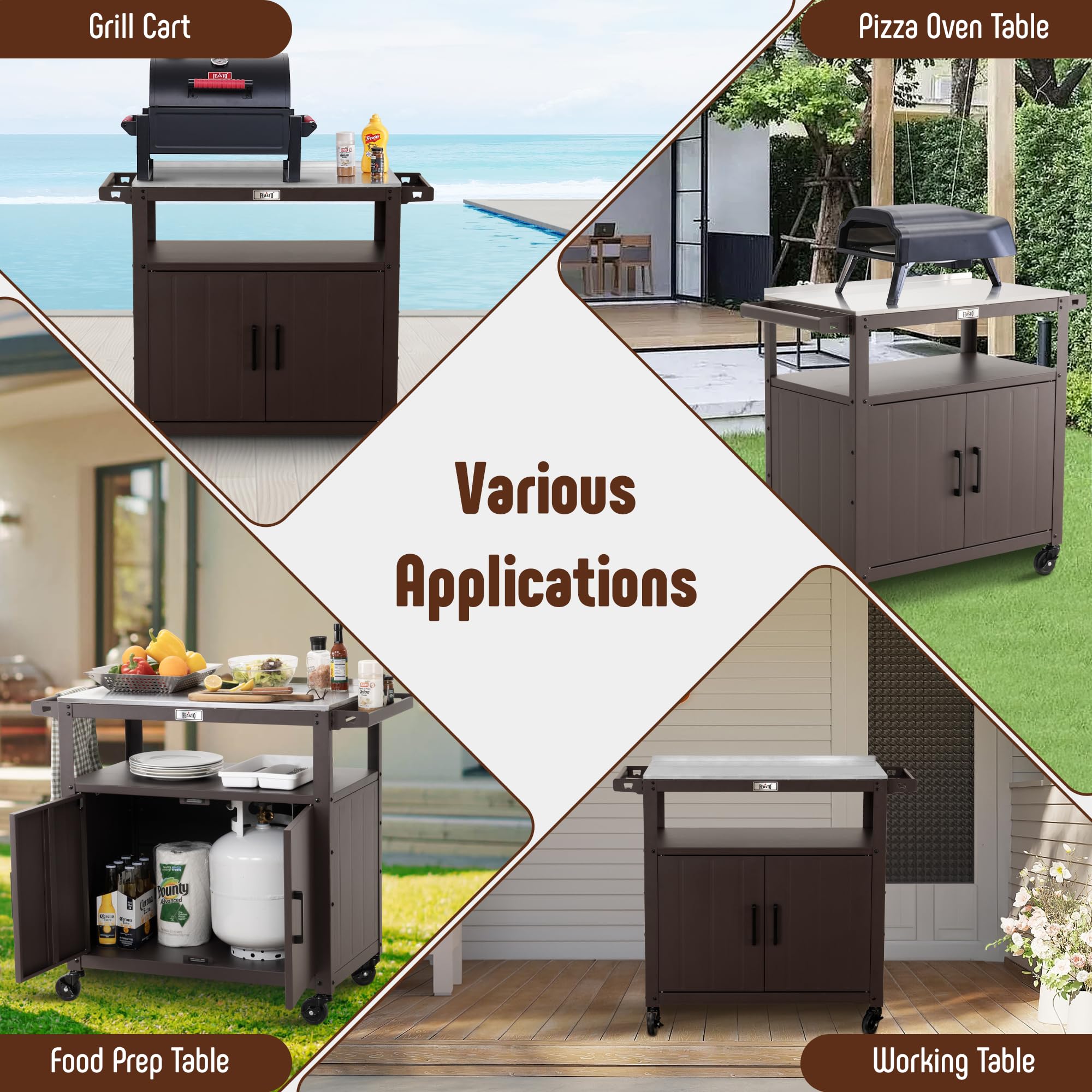 Outdoor Grill Cart with Stainless Steel Tabletop and Storage Cabinet