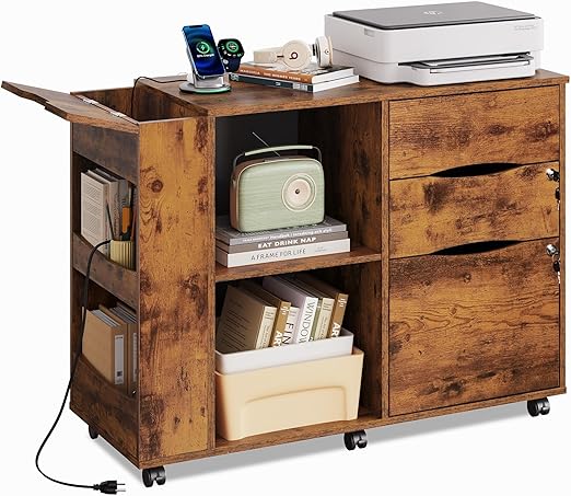Mobile Filing Cabinet with Lock and Charging Station