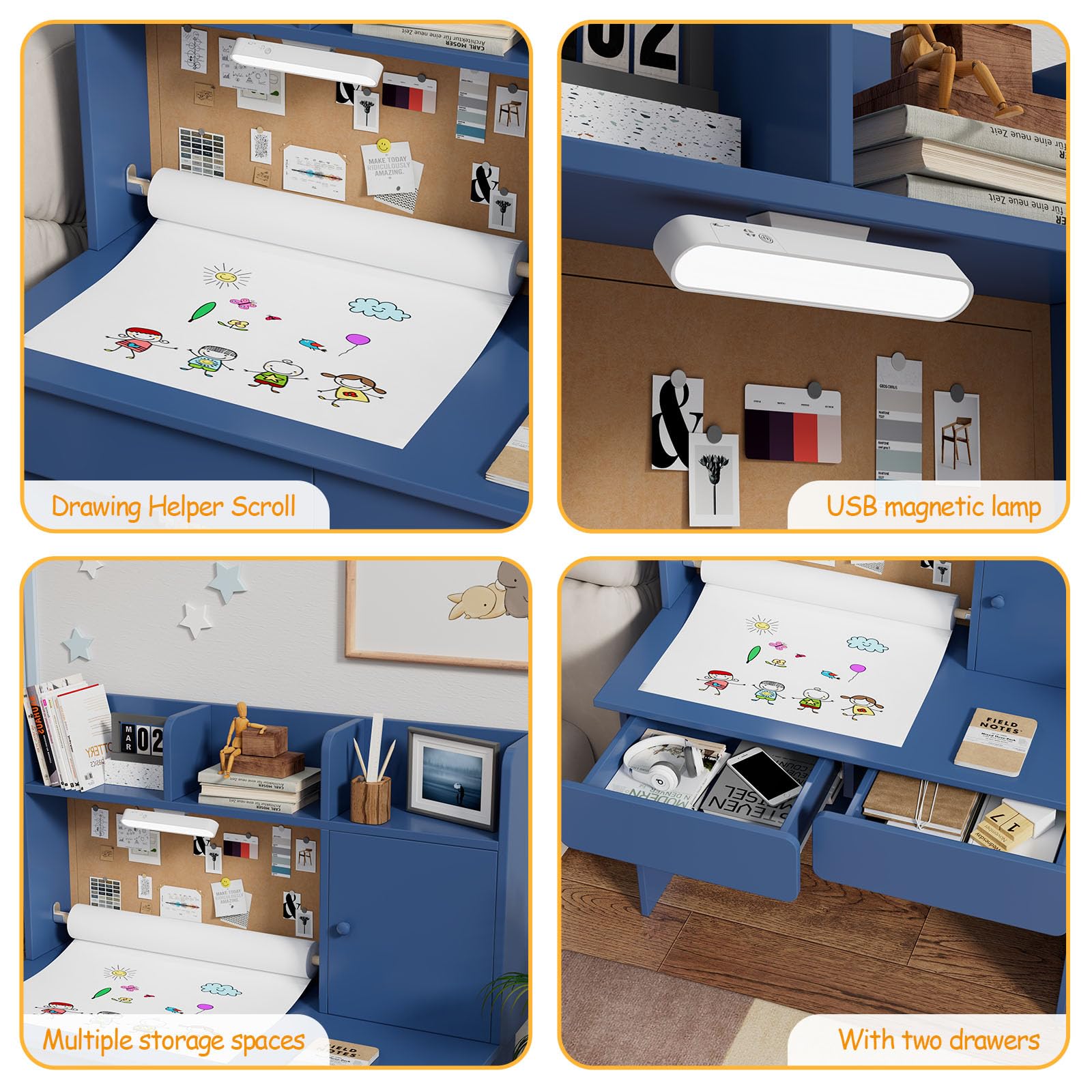 Kids Study Desk and Chair Set with LED Light