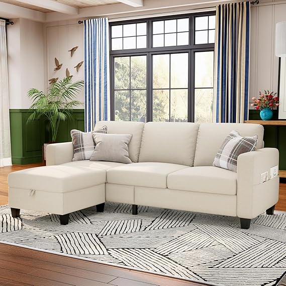 L-Shaped Sectional Sofa with Storage Ottoman
