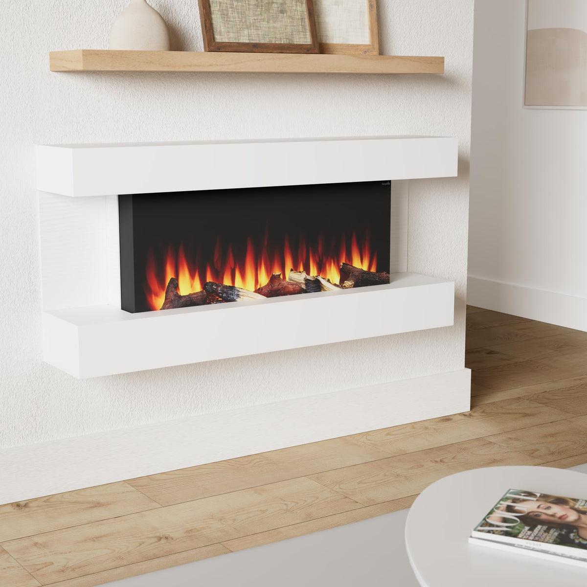 36-Inch Wall Mount Electric Fireplace with 50-Inch Floating Mantel