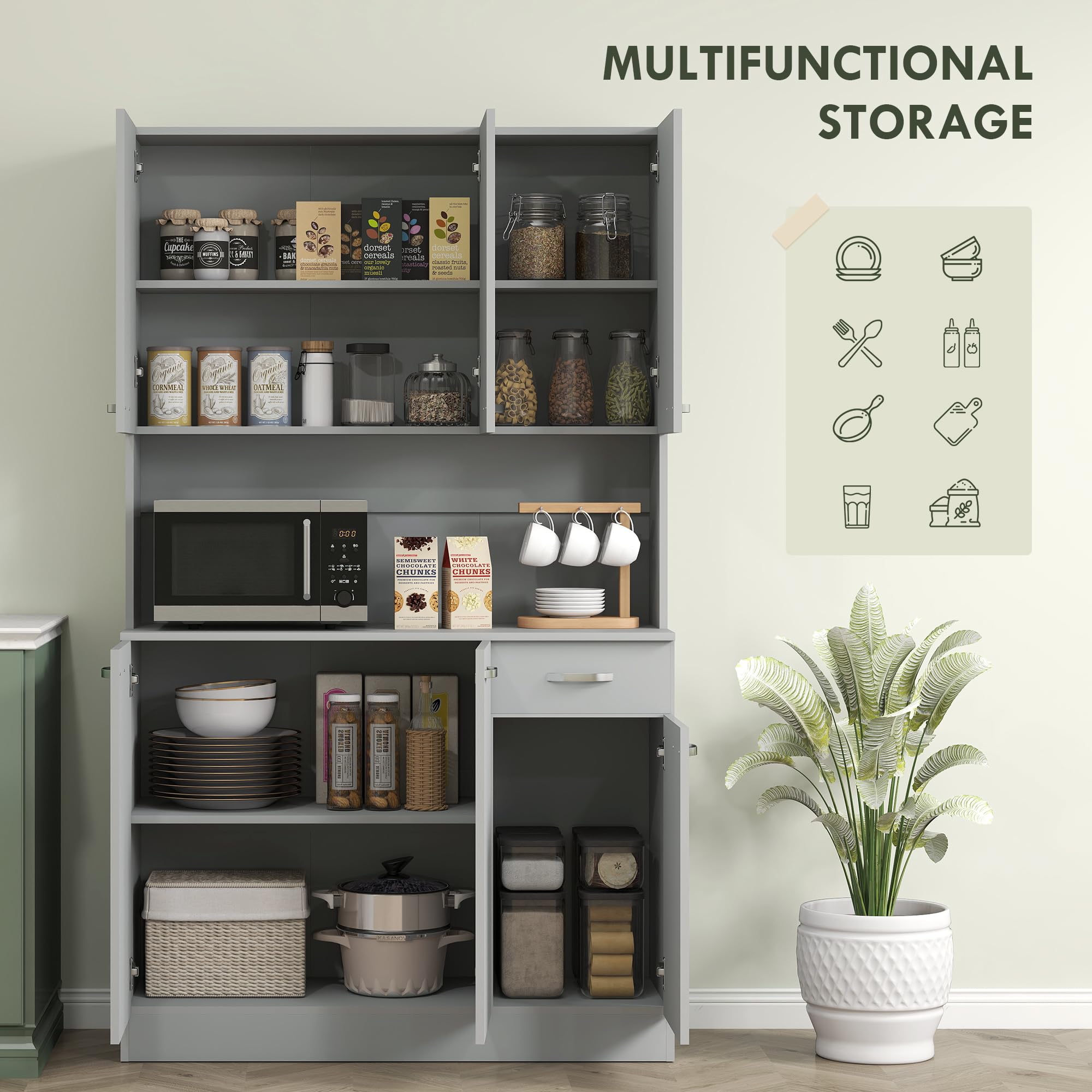 Kitchen Pantry Cabinet with Microwave Stand