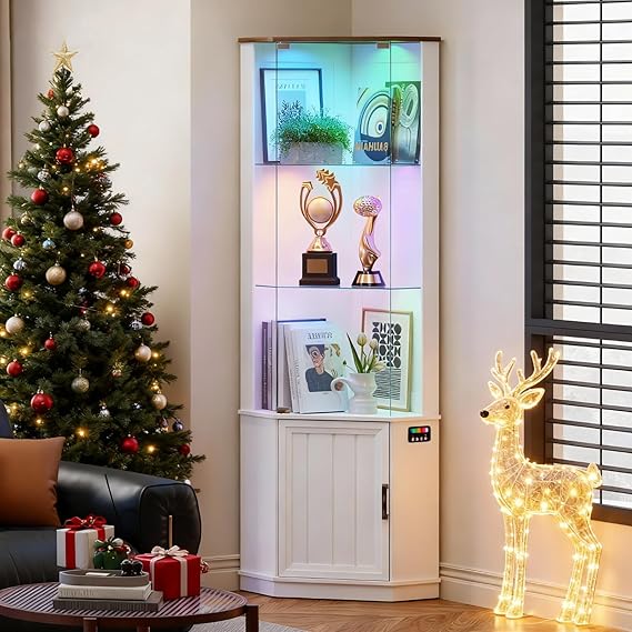69" Tall Curio Display Cabinet with Glass Door and LED Lights
