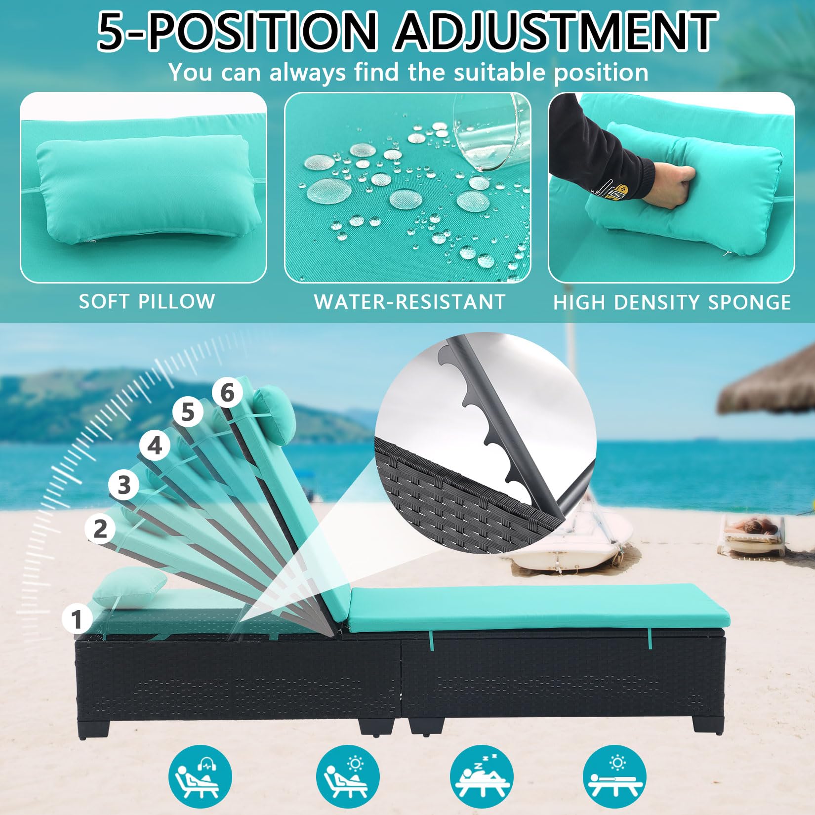 3 PCS Patio Chaise Lounge Set with Coffee Table