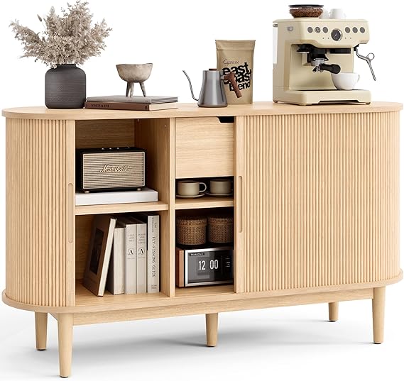 Mid-Century Sideboard Buffet Cabinet with Tambour Doors