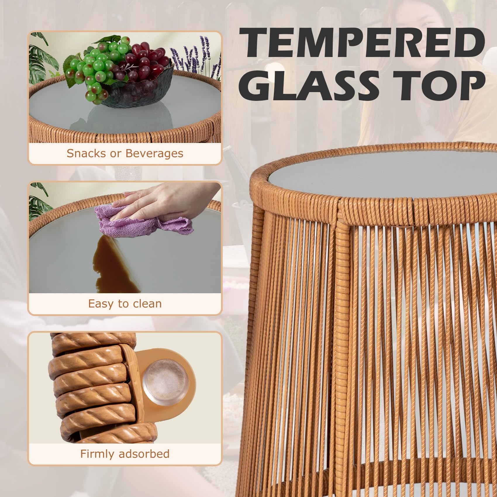 3 Piece Outdoor Wicker Bistro Set with Cushions