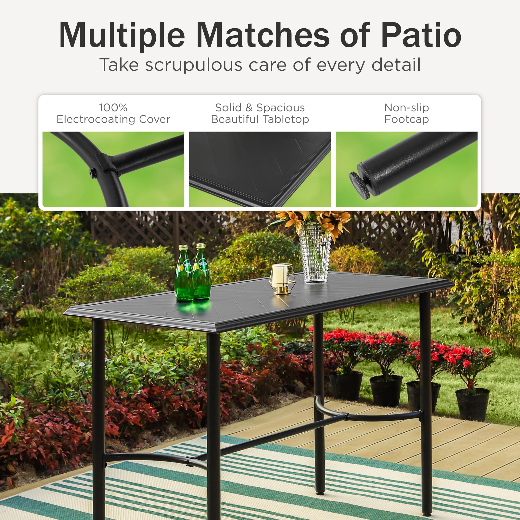 Outdoor Patio Bar Table Counter Height Rectangle Metal Frame