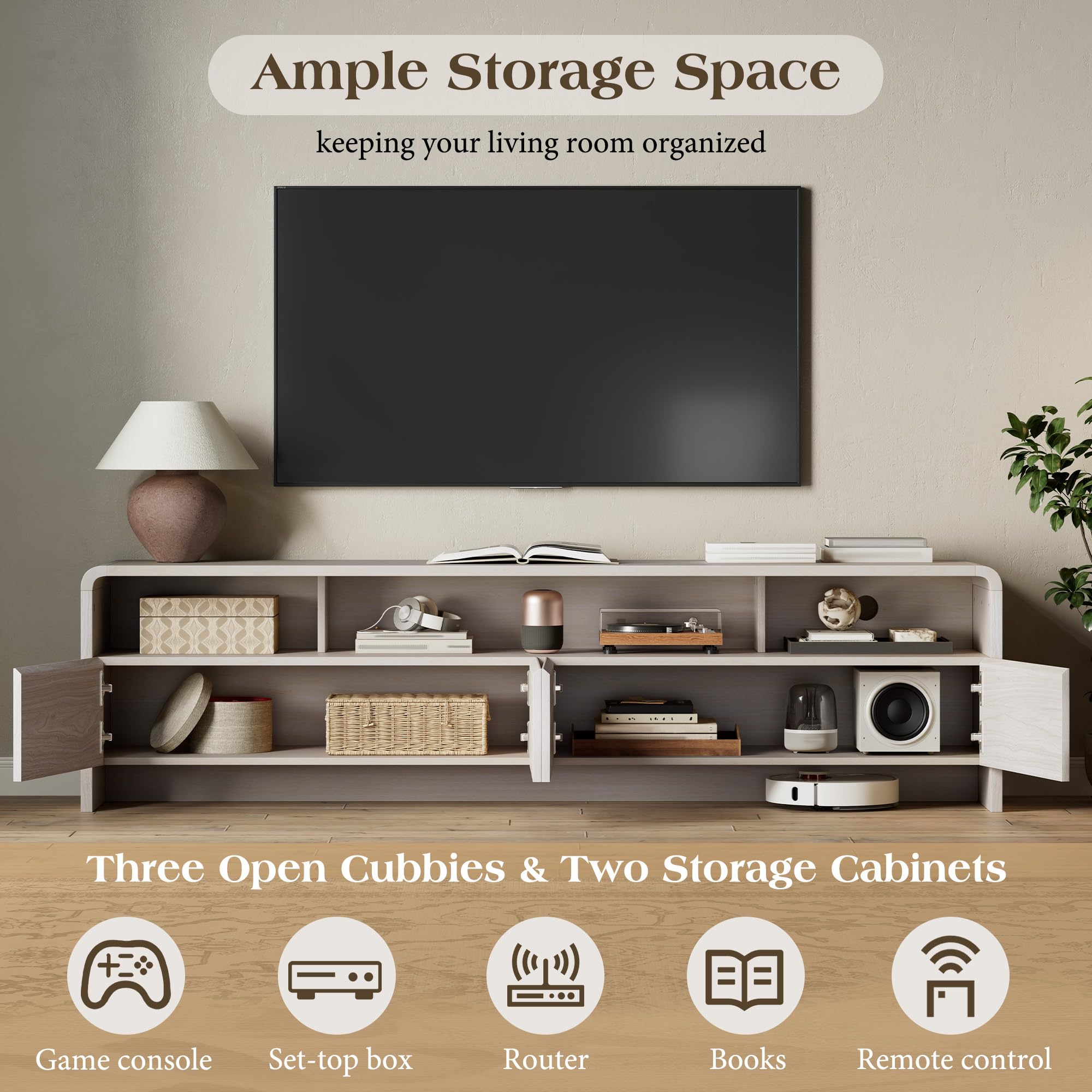 70" Wood TV Stand with Curved Edge for TVs up to 80"