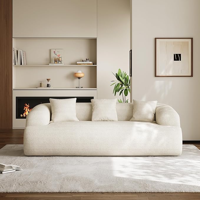 Chenille Curved Cloud Sofa 3-Seater with Pillows