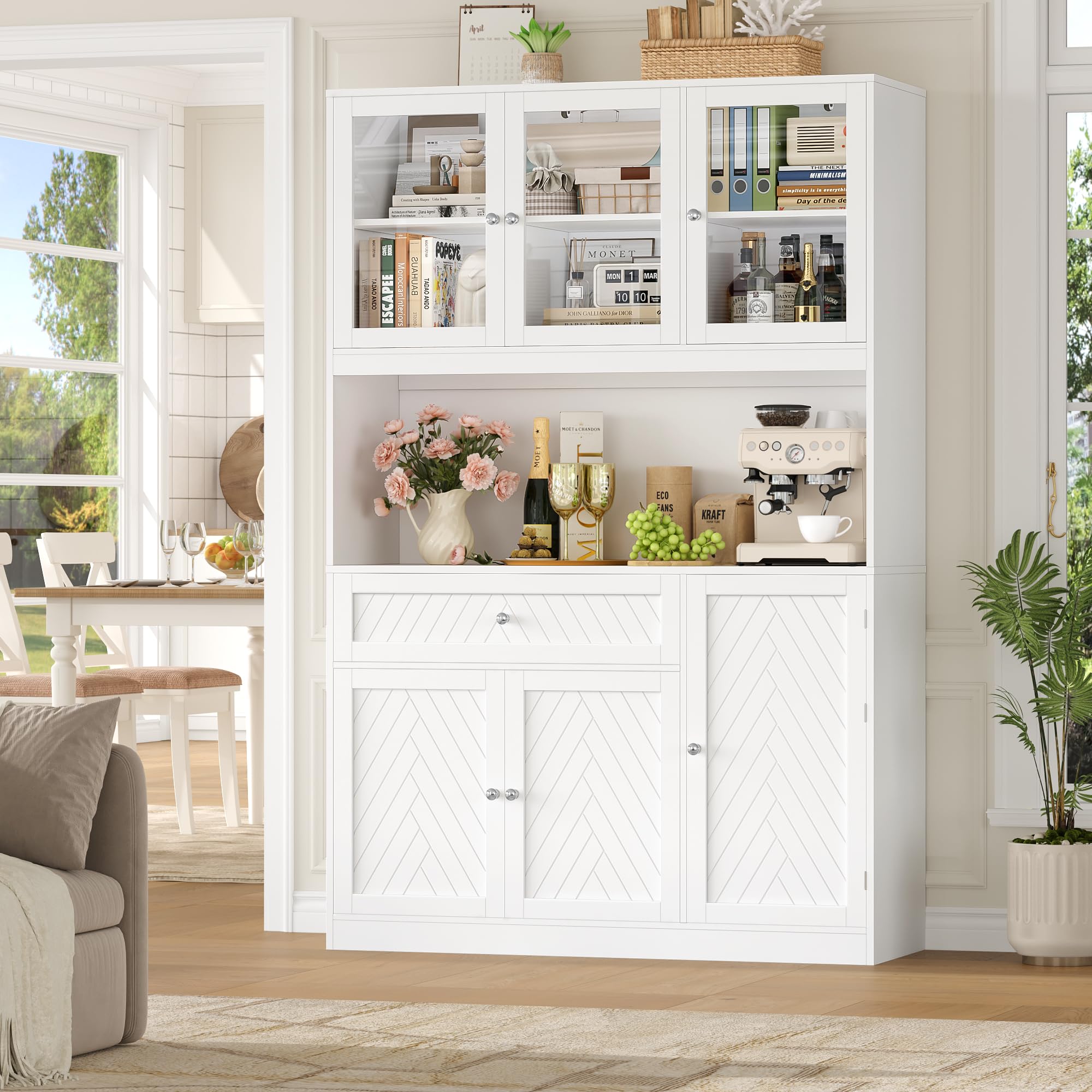 72" Tall Kitchen Pantry Storage Cabinet with Glass Doors