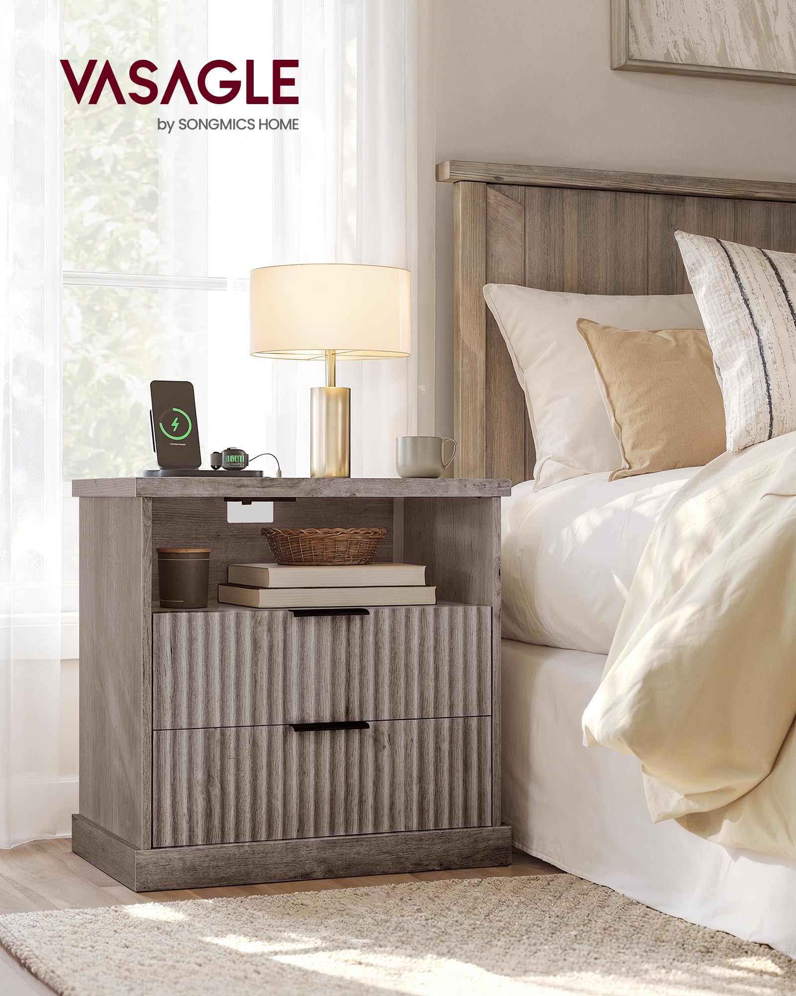 Nightstands with Charging Station Set of 2