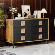 6 Drawer Wood Dresser with Natural Grain - 47 Inch TV Stand Storage Organizer