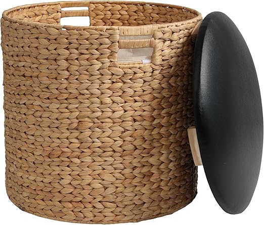 Water Hyacinth Storage Ottoman with Faux Leather Lid