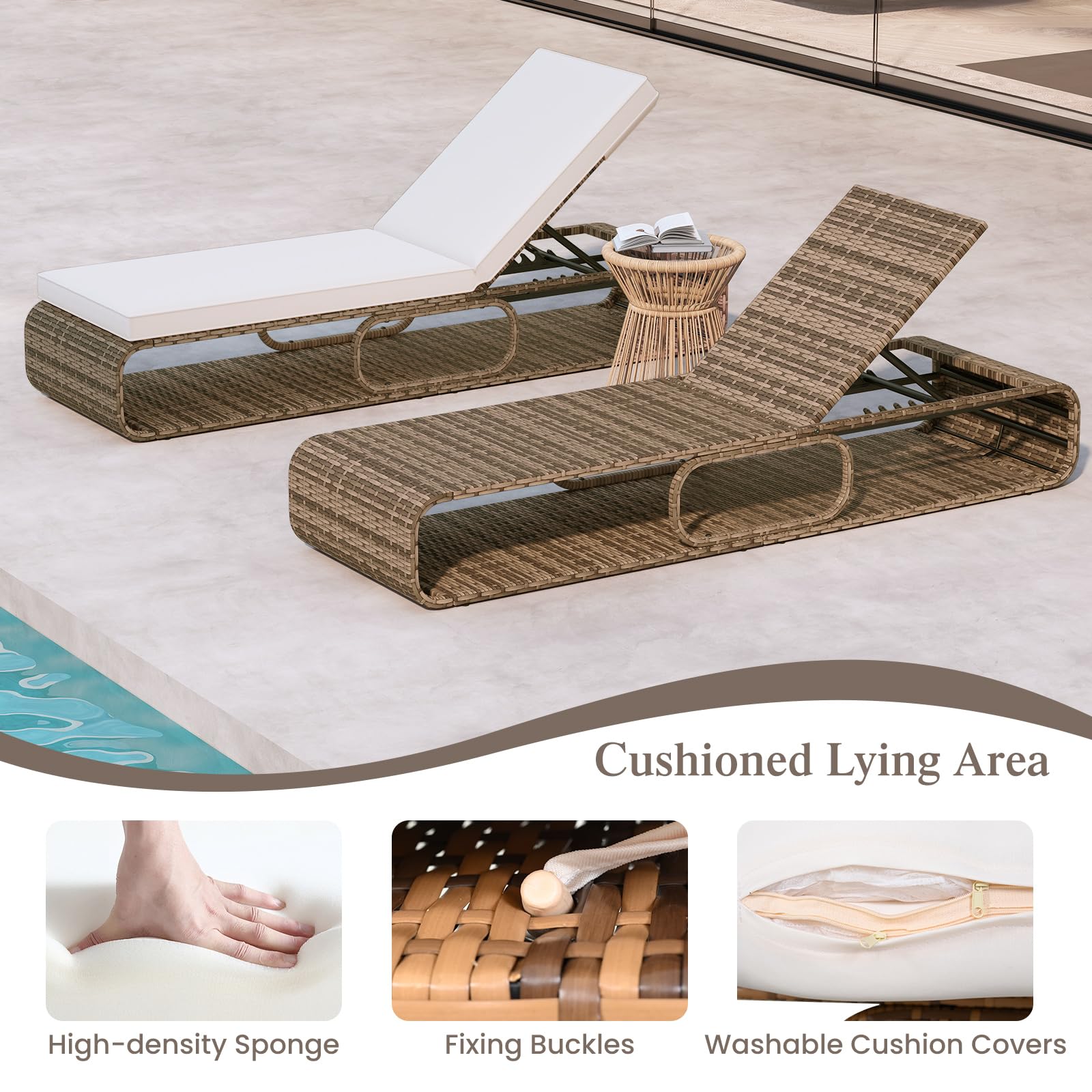 7-Position Outdoor Chaise Lounge Chair with Adjustable Backrest