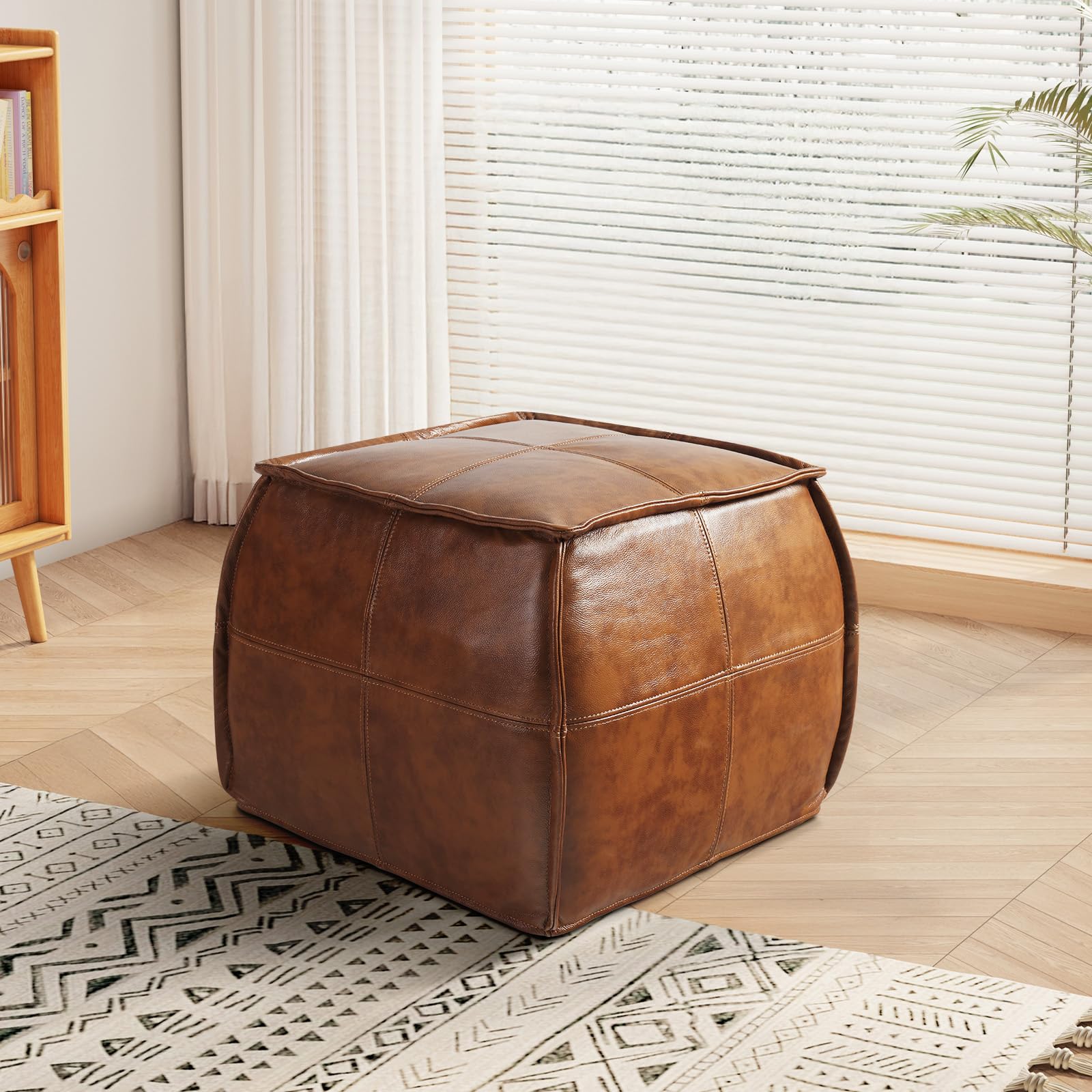 Genuine Leather Square Ottoman Pouf