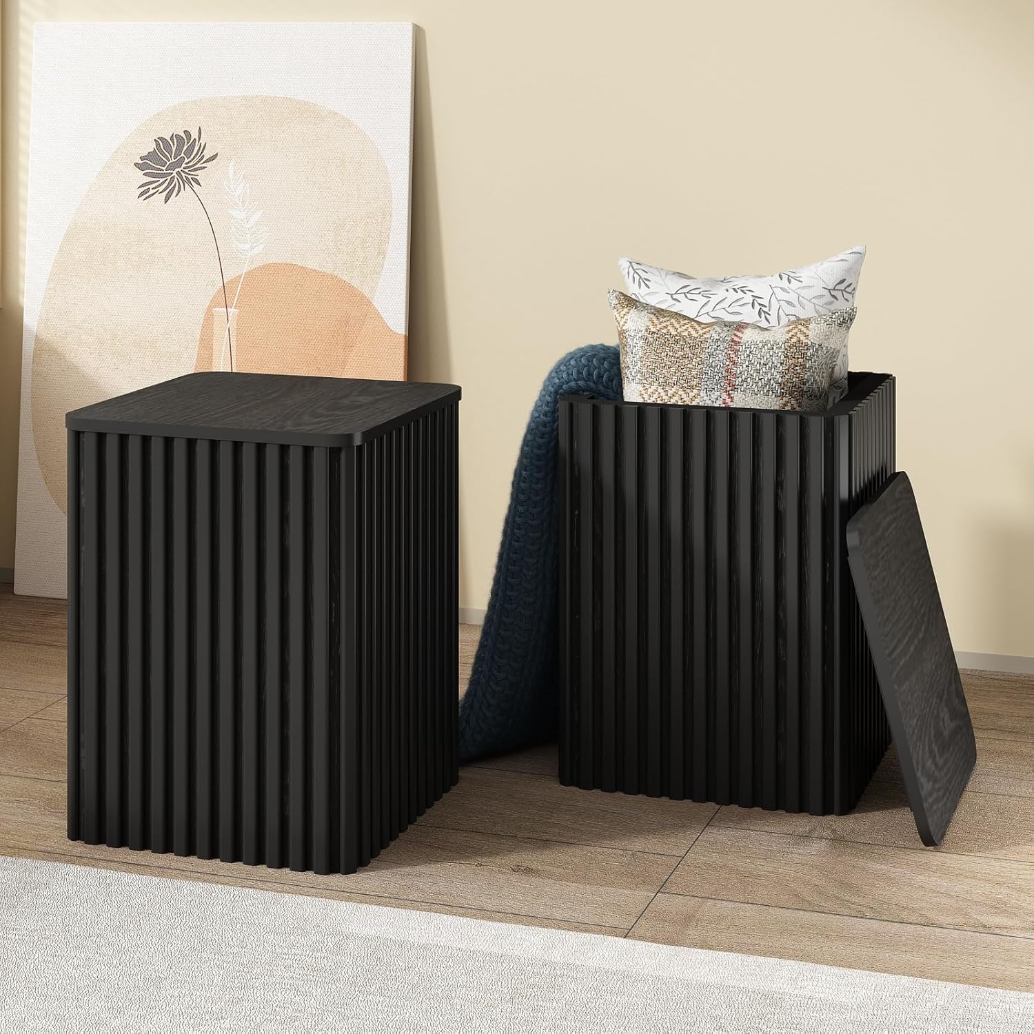 Fluted Side Table with Storage