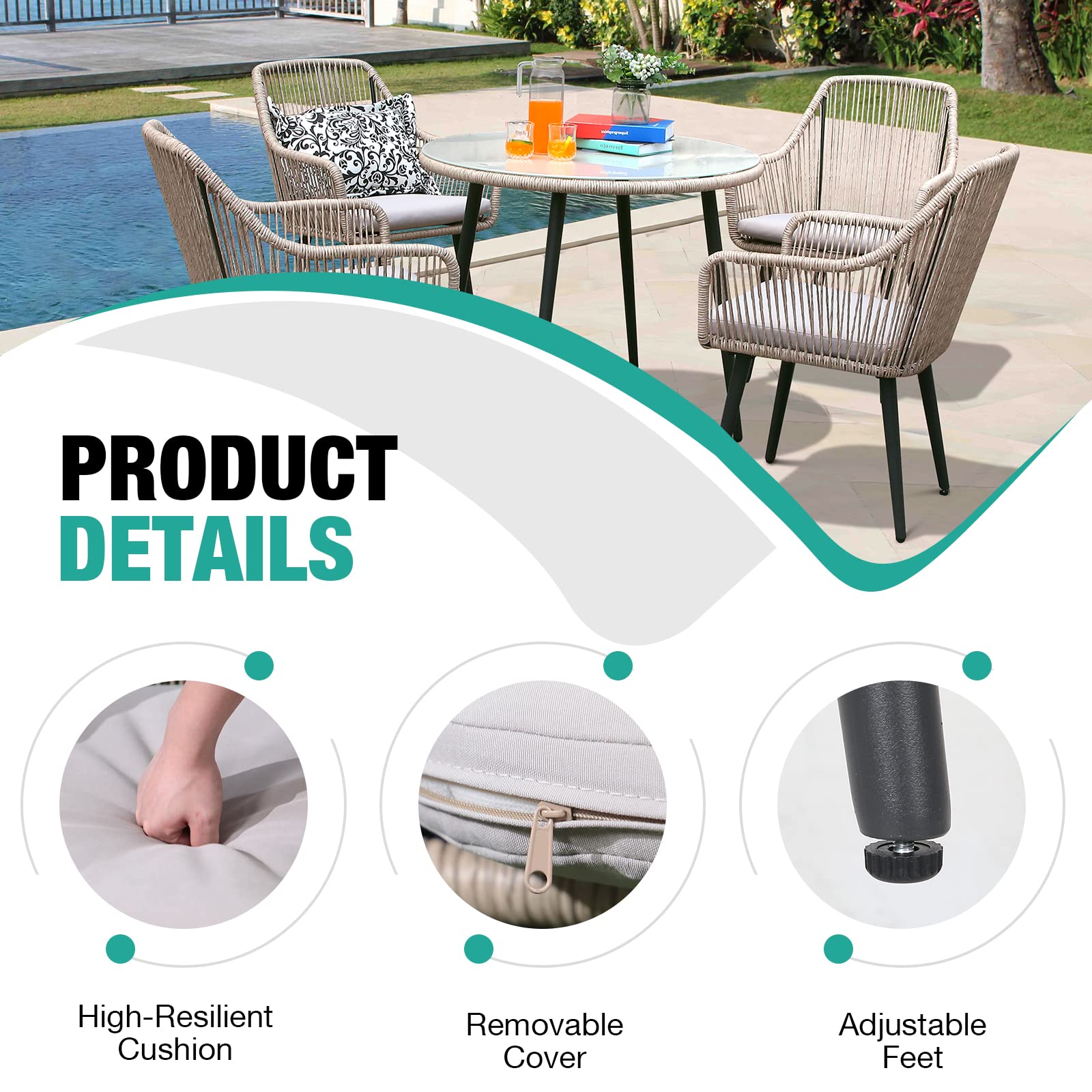 5-Piece Patio Dining Set with Umbrella Hole and Cushioned Chairs