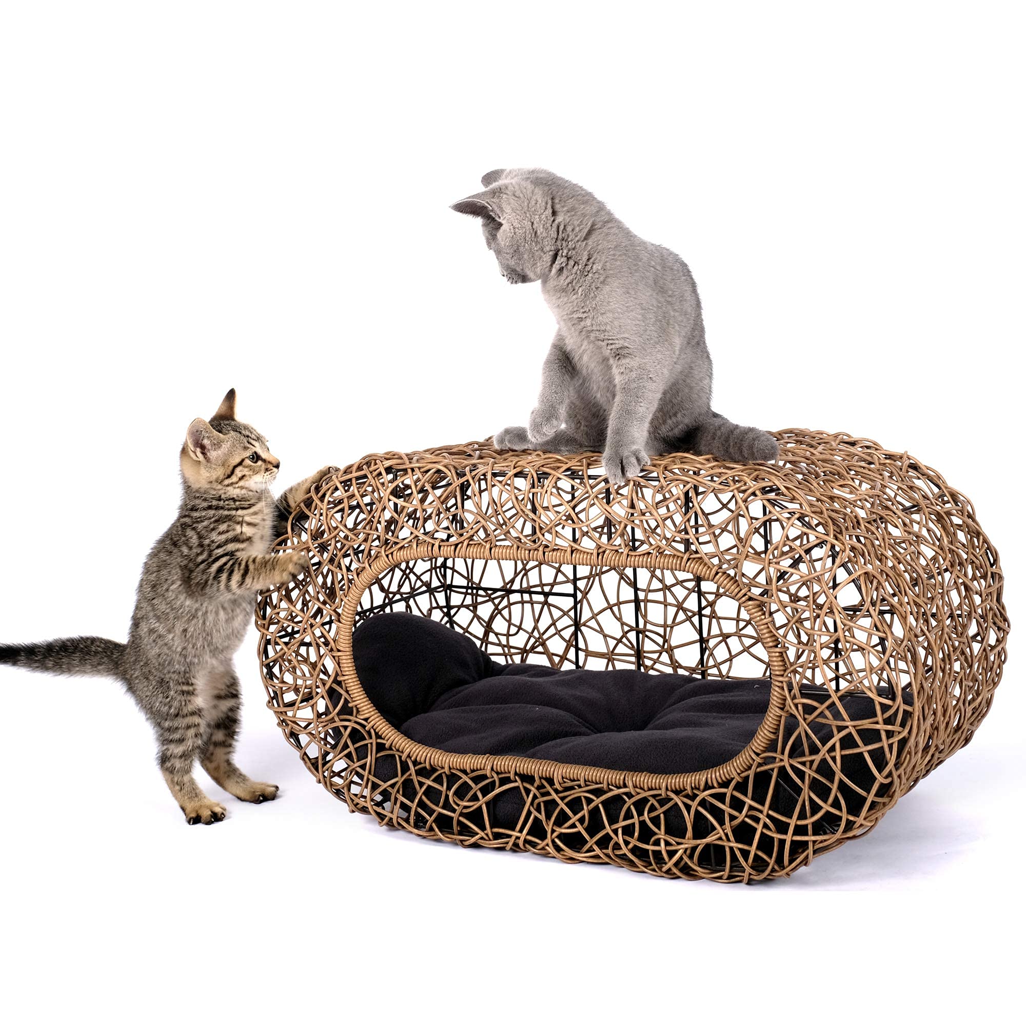 Wicker Cat House with Cushion and Scratch Pad