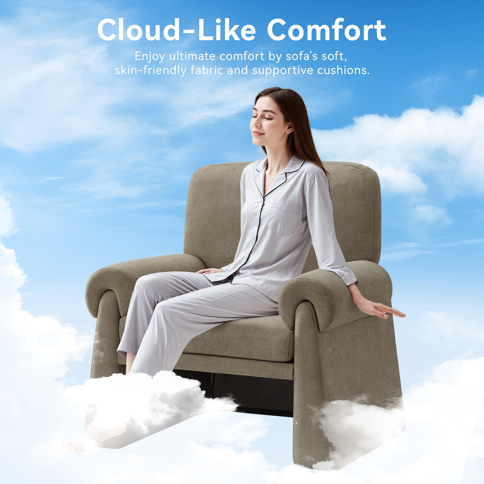 Grey Chenille Accent Chair with Rounded Armrests