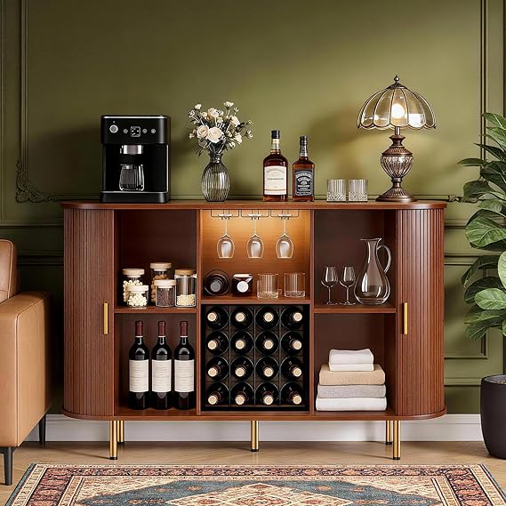 Wine Bar Cabinet with LED Lights and Storage