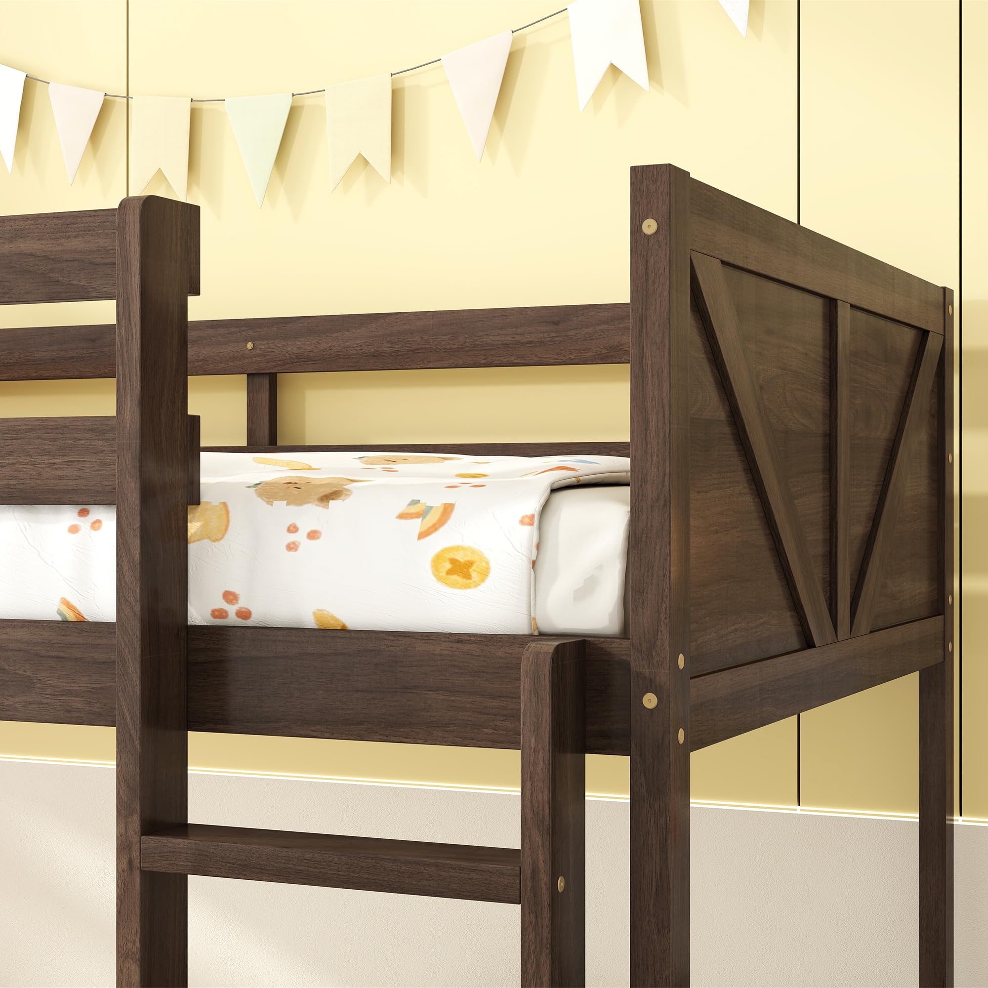 Twin Over Twin Bunk Bed with Panelled Headboard - Antique Oak