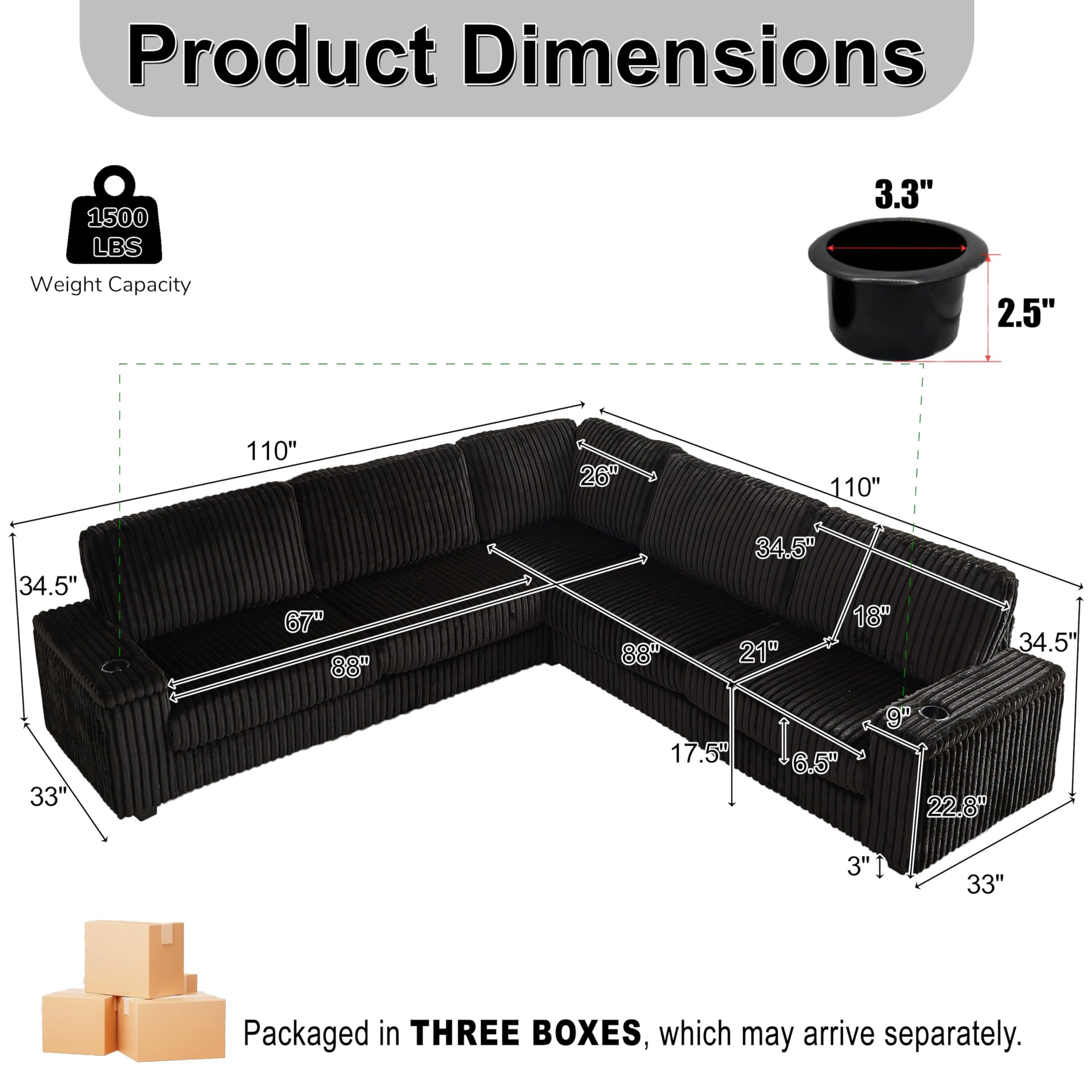 Modular Sectional Sofa with Storage and USB Ports