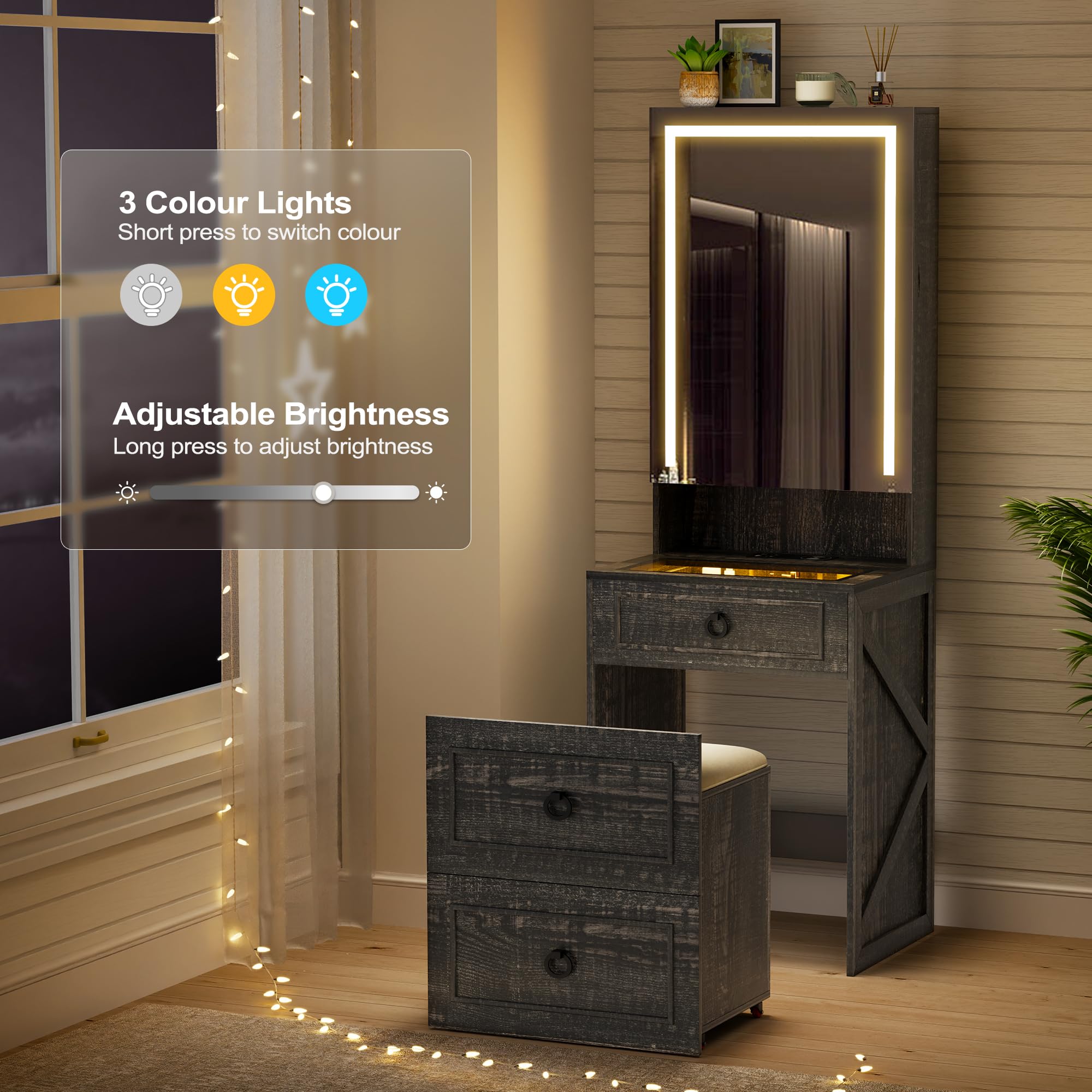 Small Vanity Desk with Mirror and Lights