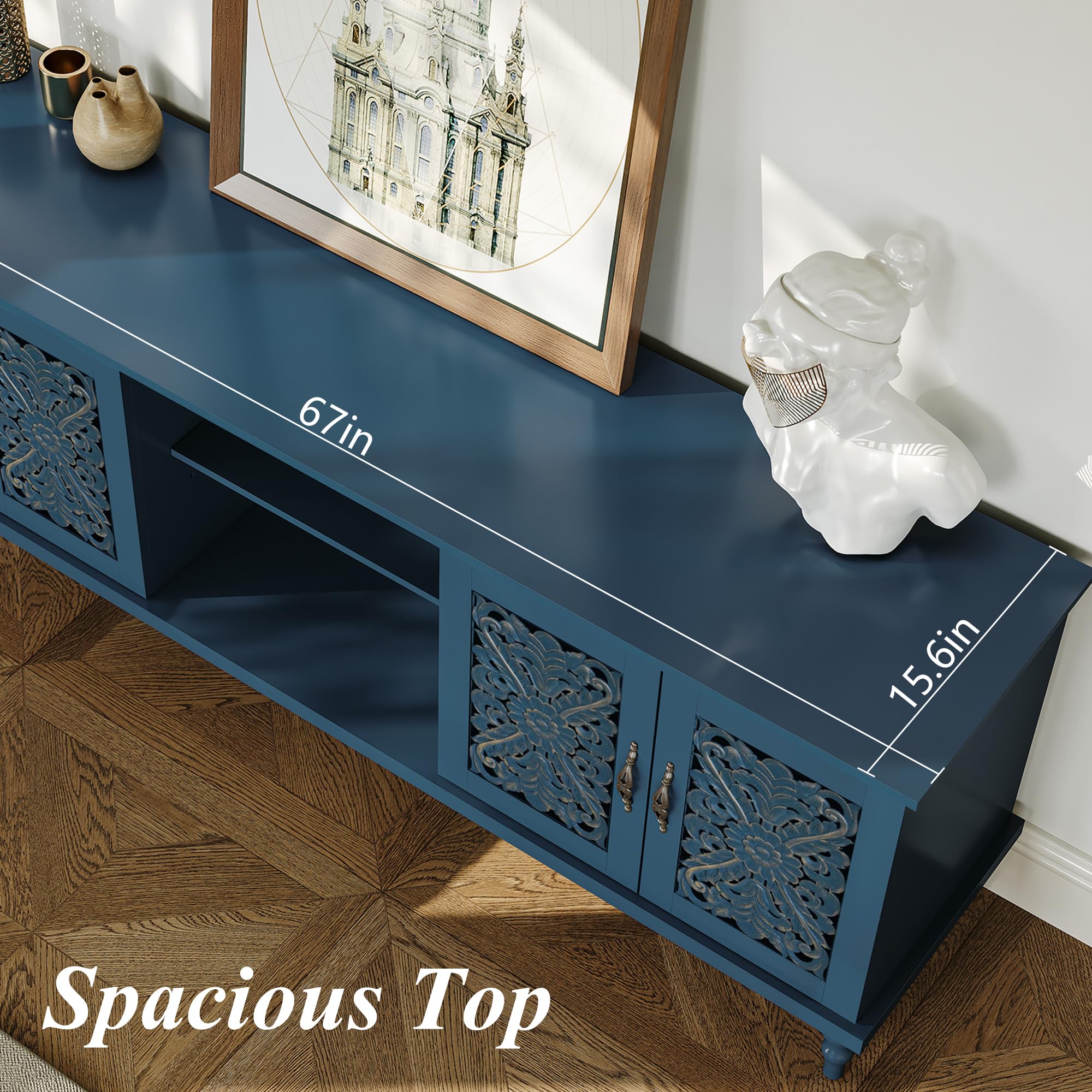 67" Vintage TV Stand with Carved Doors