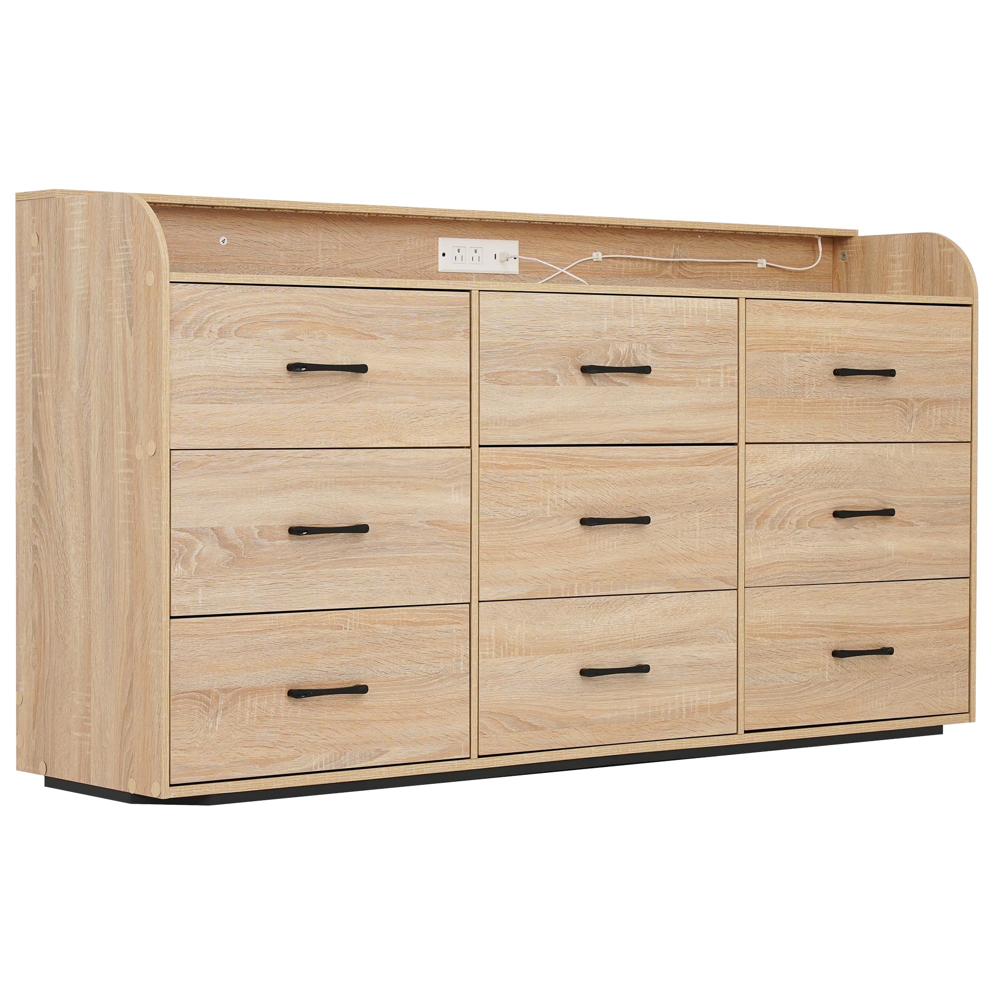 63 Inch Wood Dresser with 9 Drawers and Power Outlet