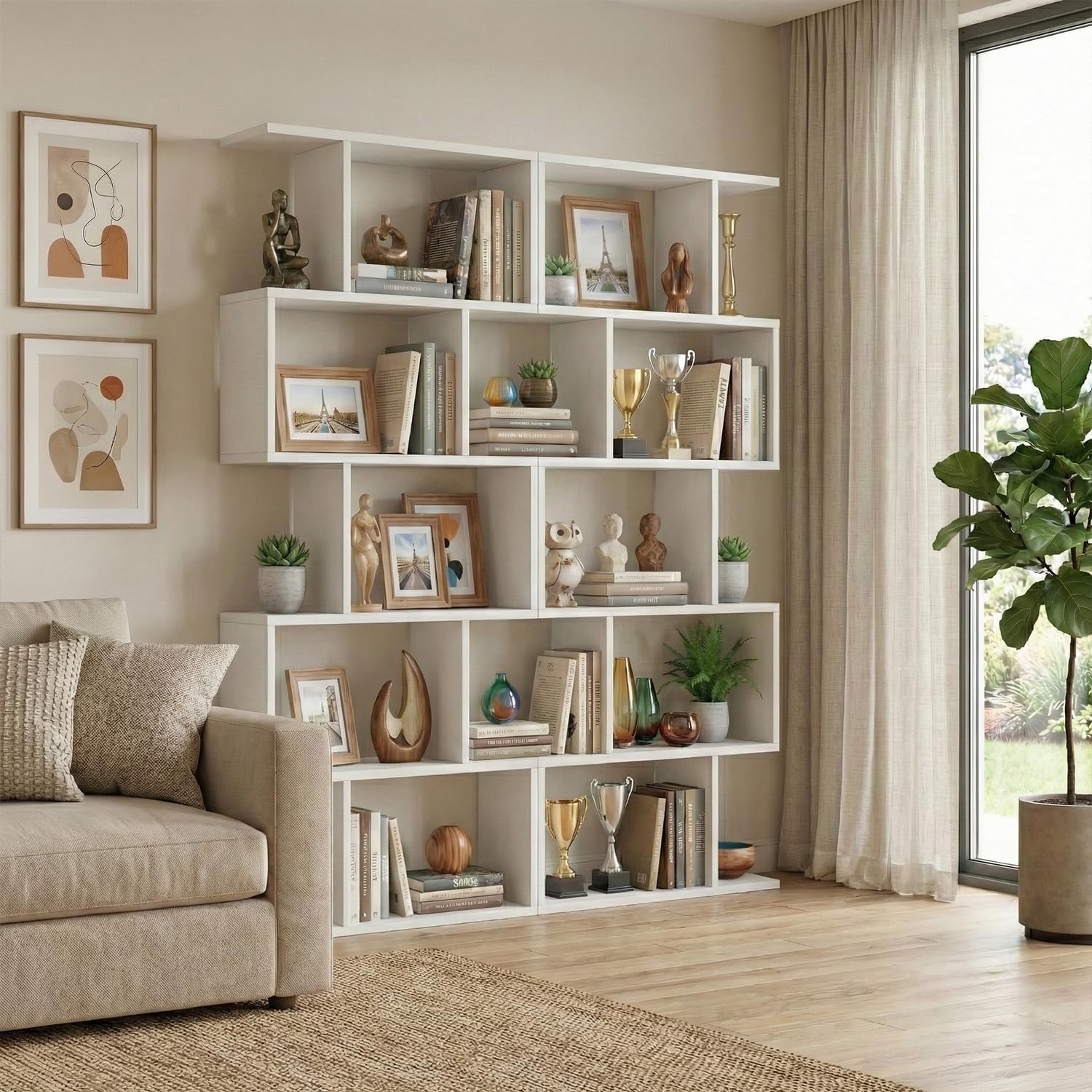 5-Tier S-Shaped Bookcase Set of 2 White