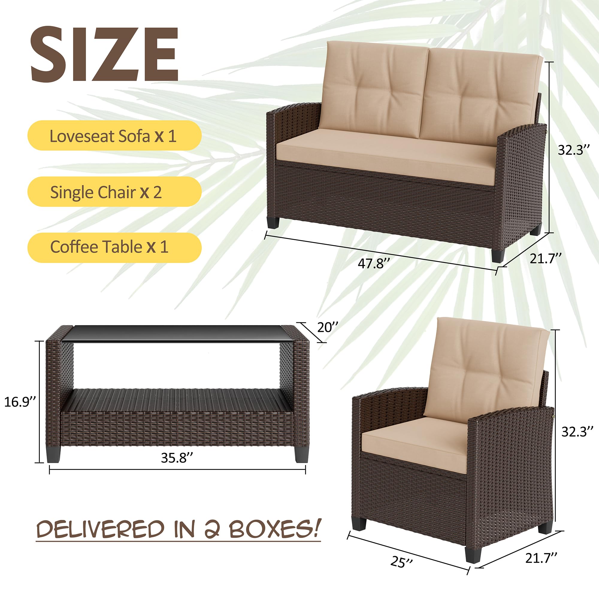4 Piece Patio Conversation Set with Coffee Table
