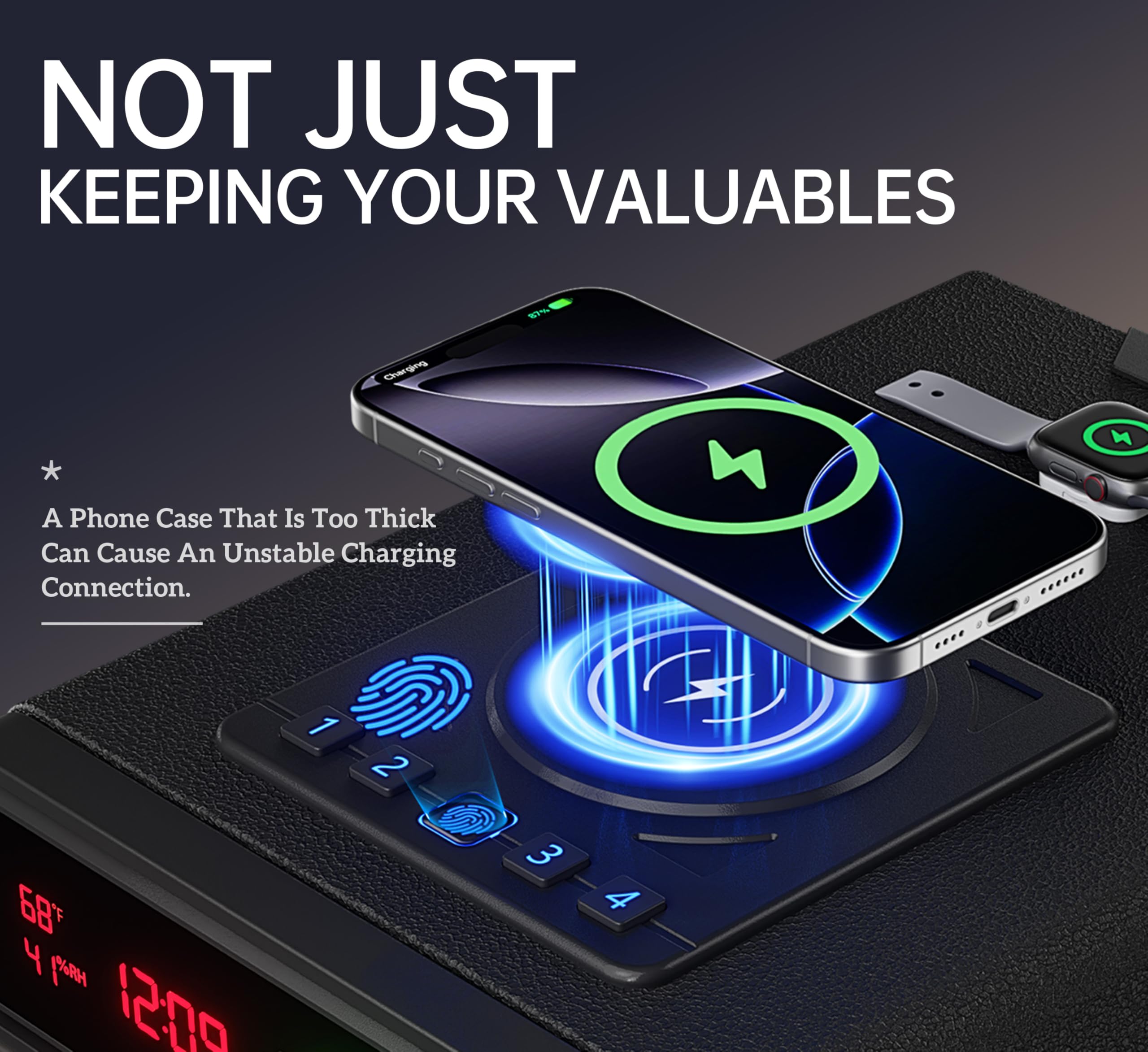 Biometric Smart Gun Safe with Wireless Charging and Digital Clock