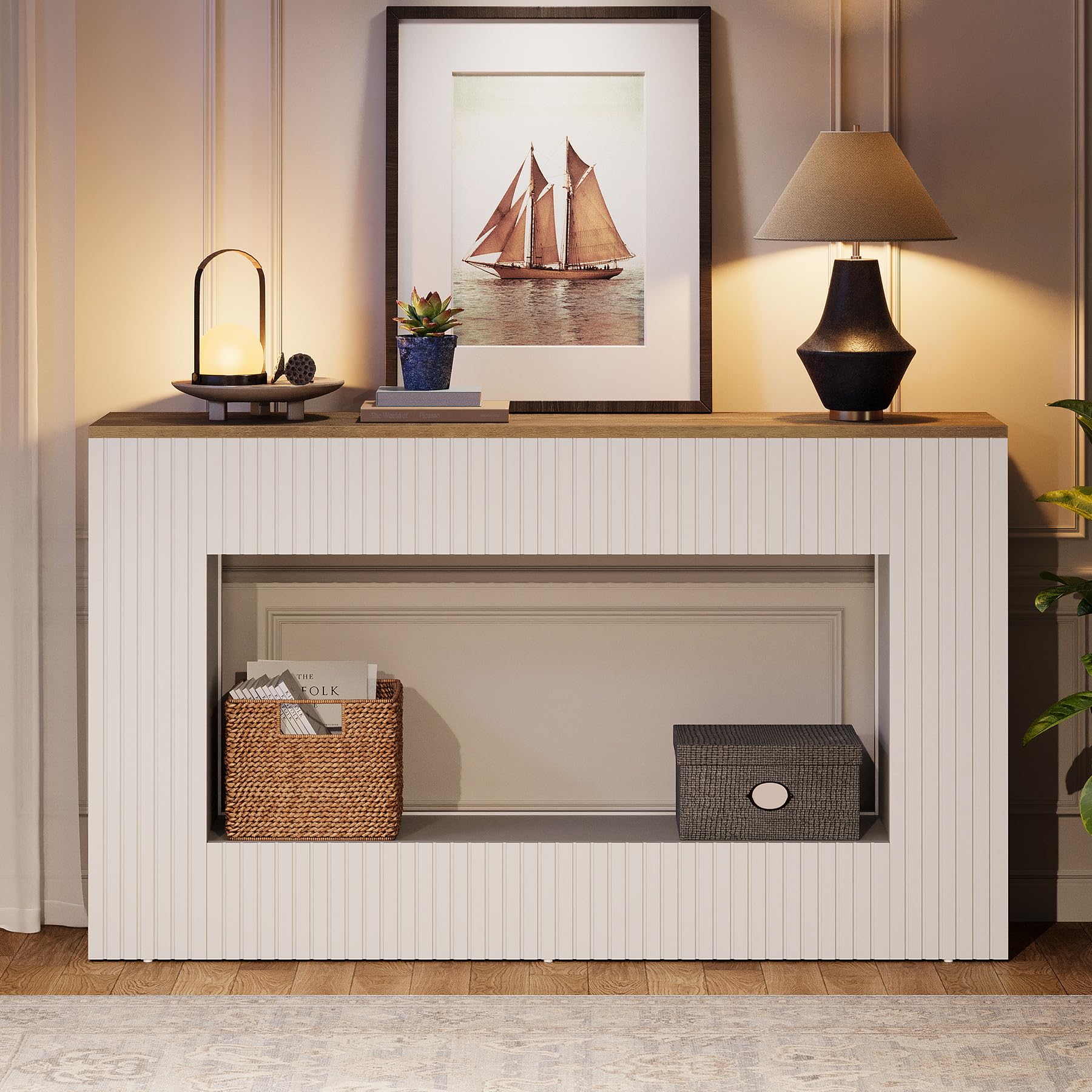 Modern Console Table 55-Inch Wood Entryway Table with Storage