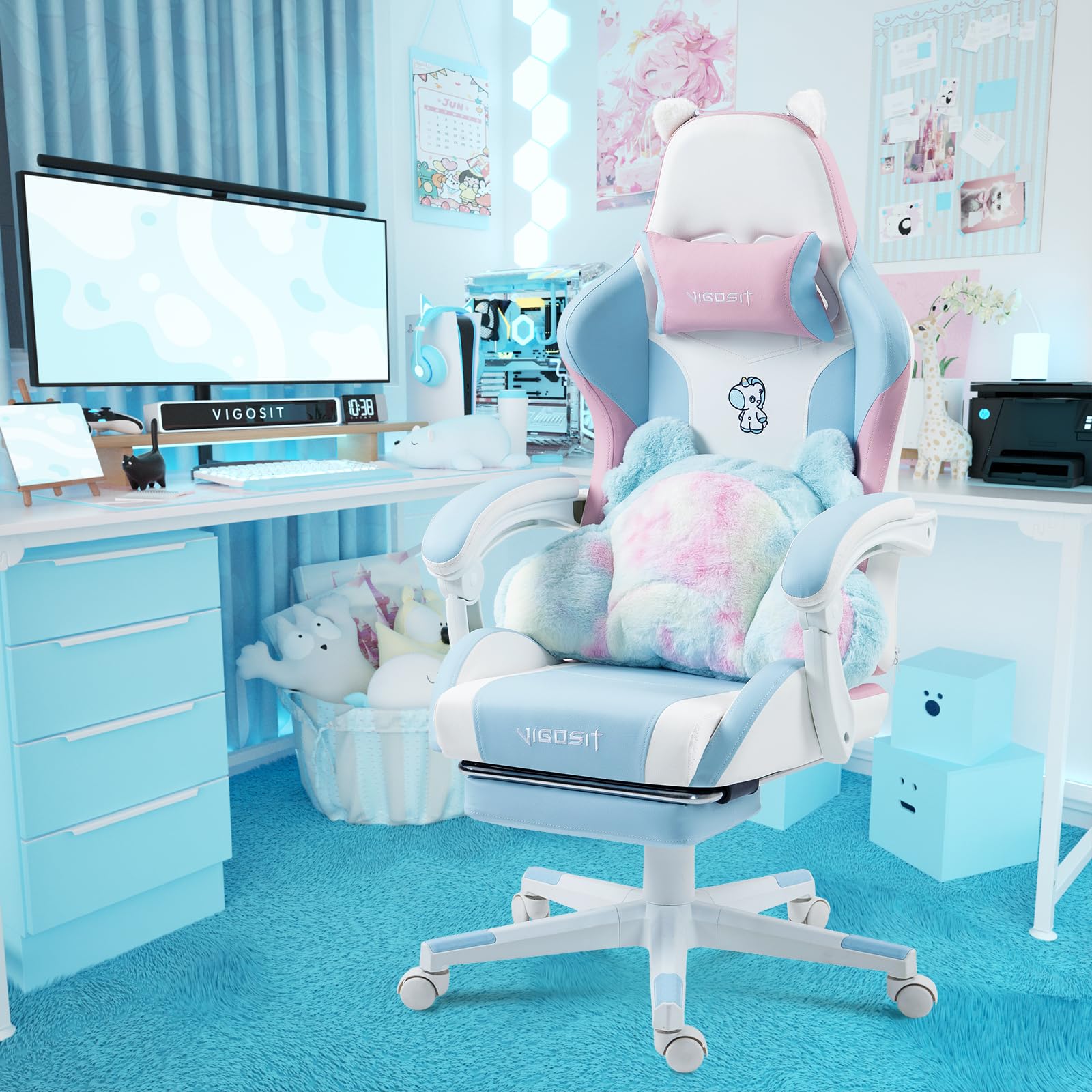 Cat Ear Gaming Chair with Footrest