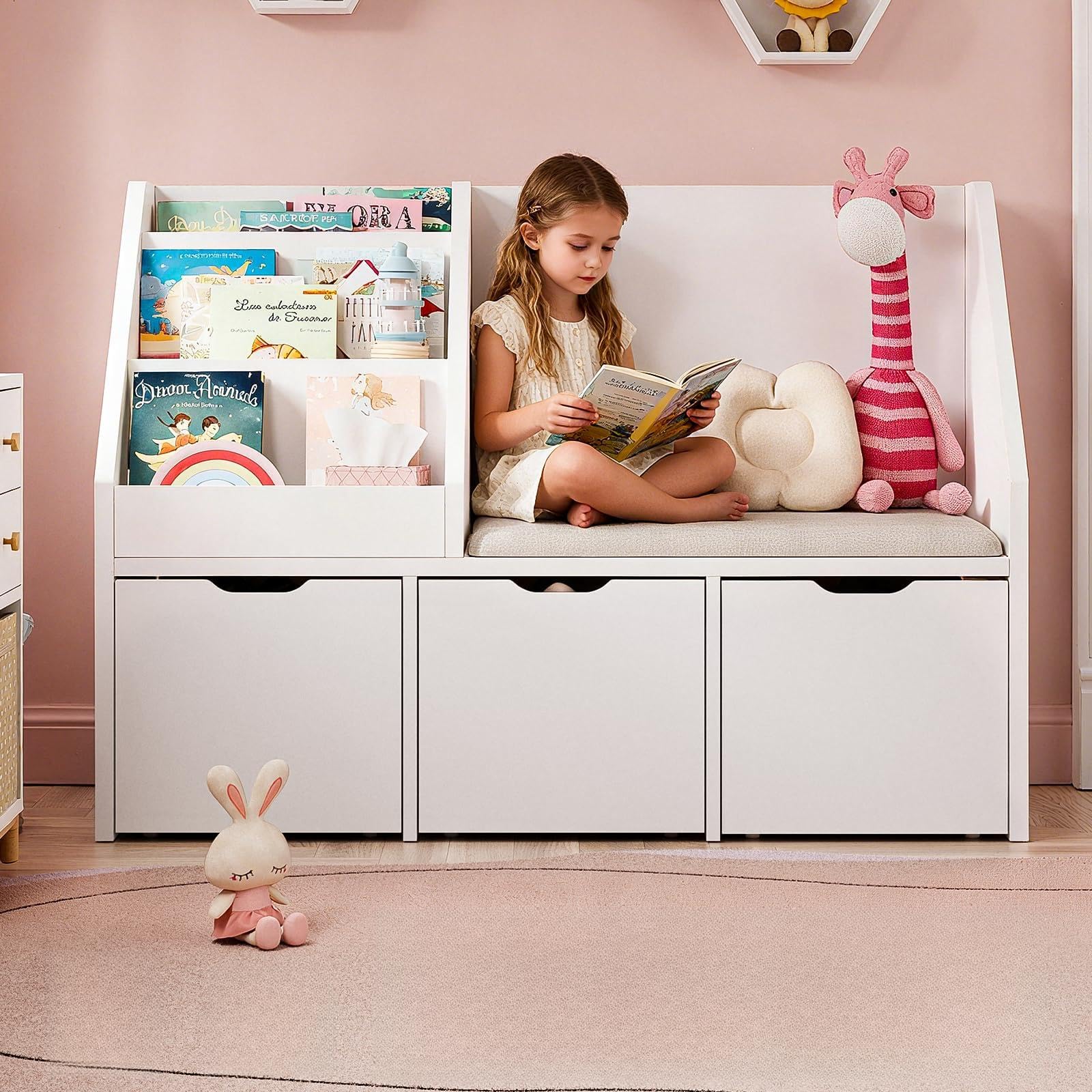 Kids Reading Nook with Bench and Storage