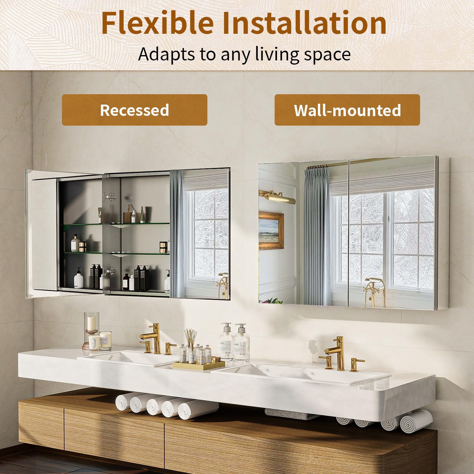 Bathroom Medicine Cabinet with Mirror and Adjustable Shelves