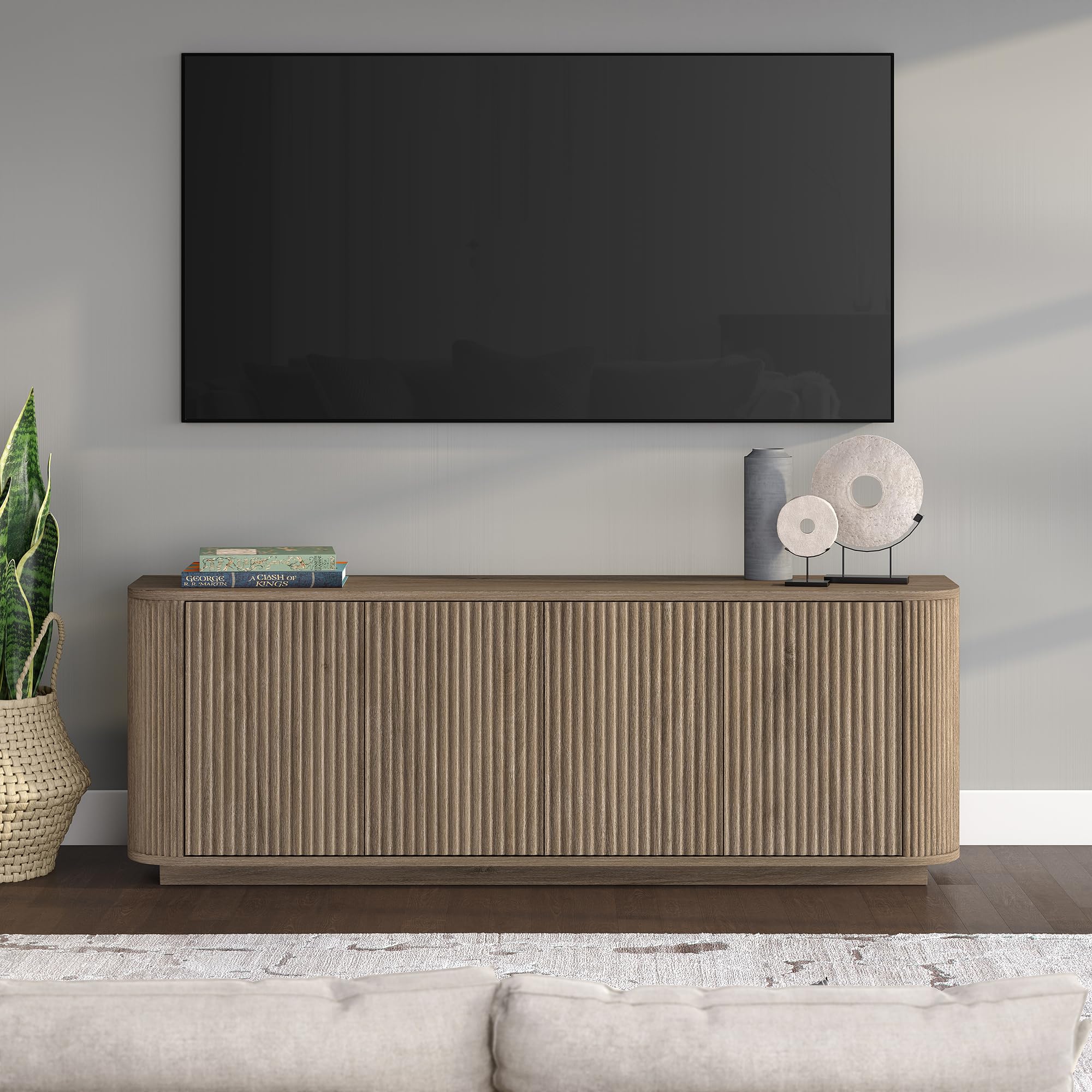 Fluted TV Stand for TVs up to 75" Weathered Gray