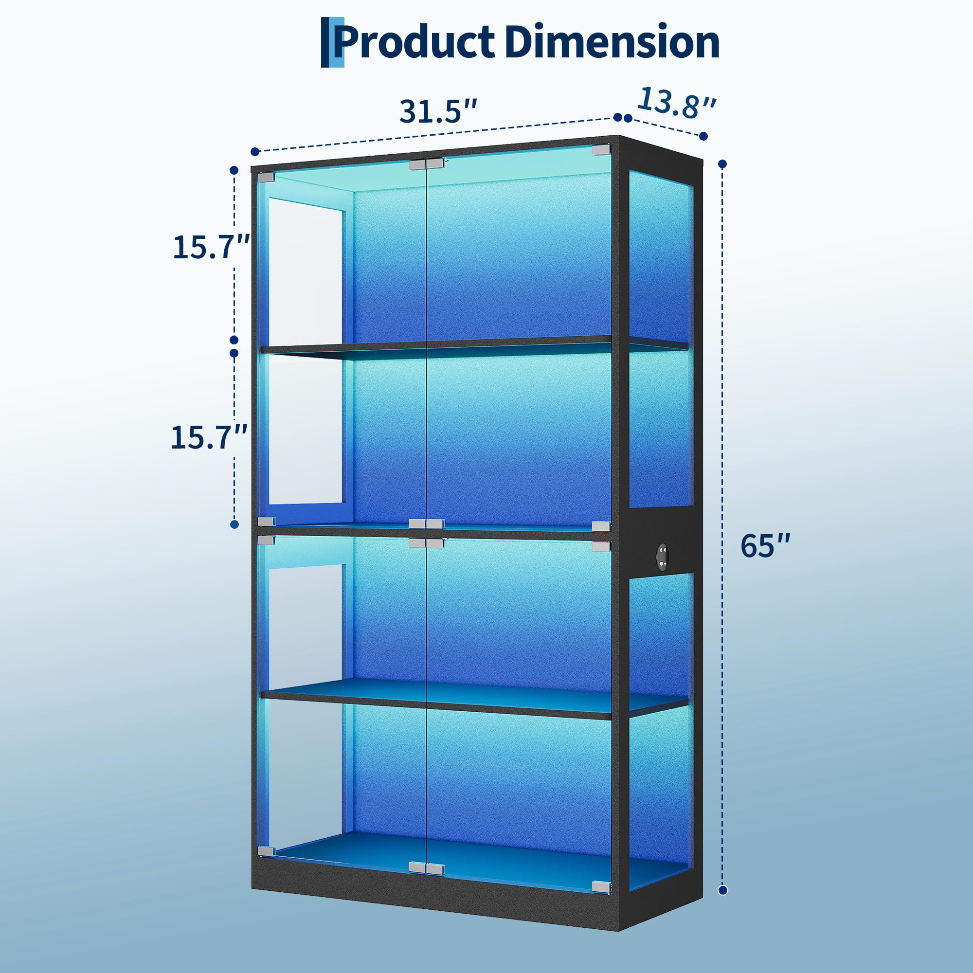 4-Tier Glass Display Cabinet with LED Lights, Human Sensor & Charging Ports