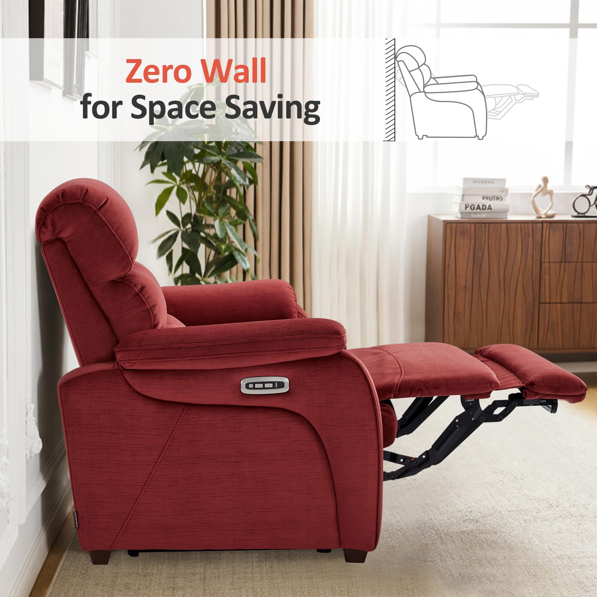 Power Zero Wall Hugger Recliner Chair with Adjustable Headrest and USB Charging