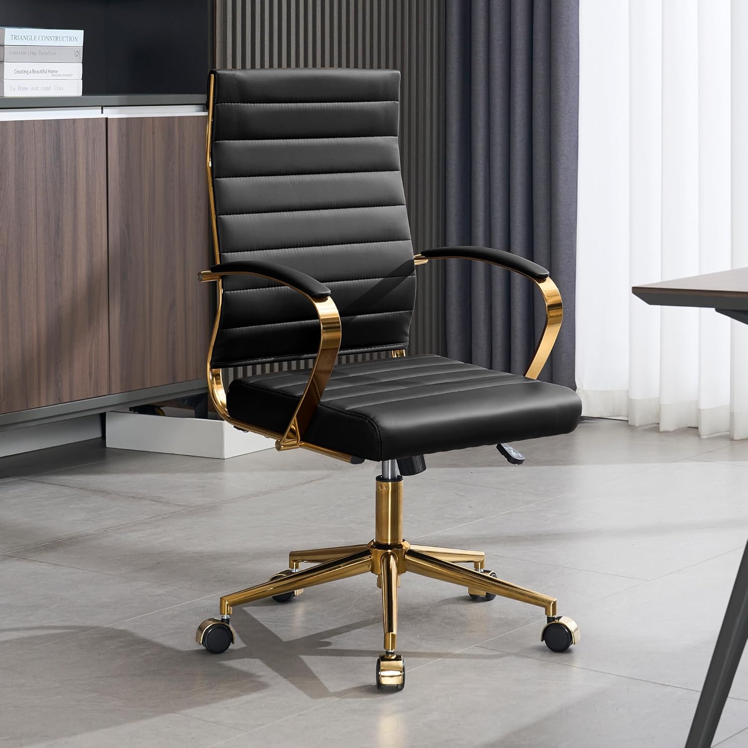 Ergonomic Office Chair with Gold Frame and PU Leather