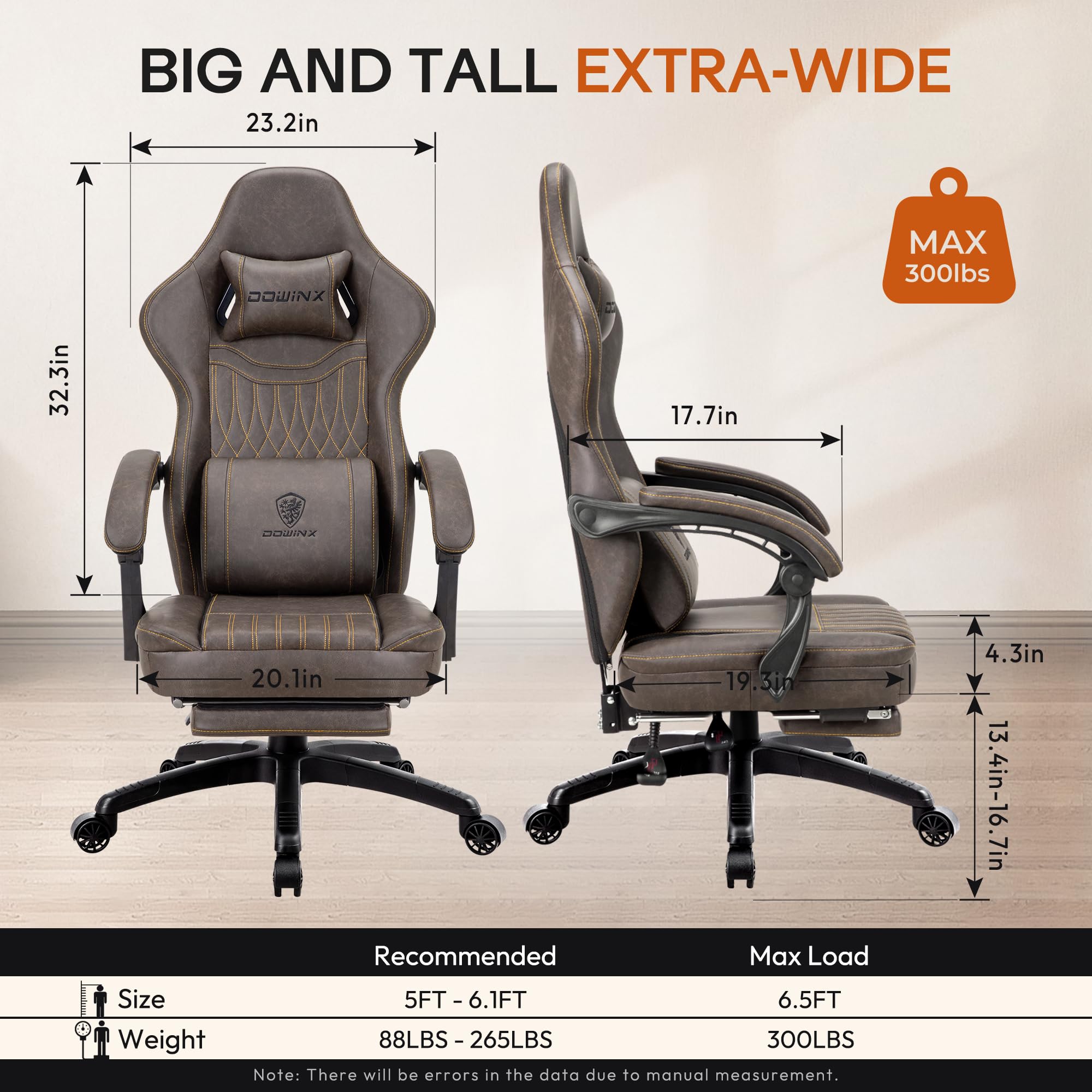 Ergonomic Gaming Chair with Massage Lumbar Support and Footrest