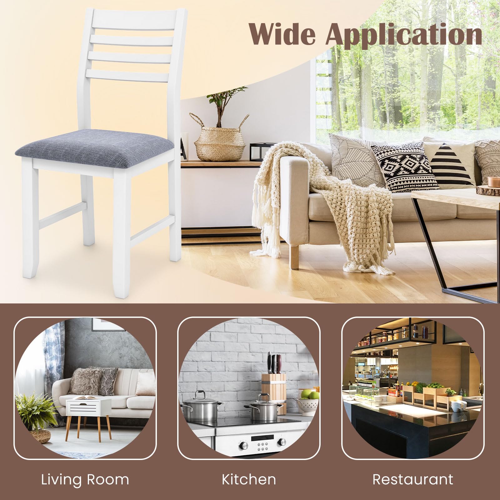 Set of 2 White Upholstered Dining Chairs with Padded Seat