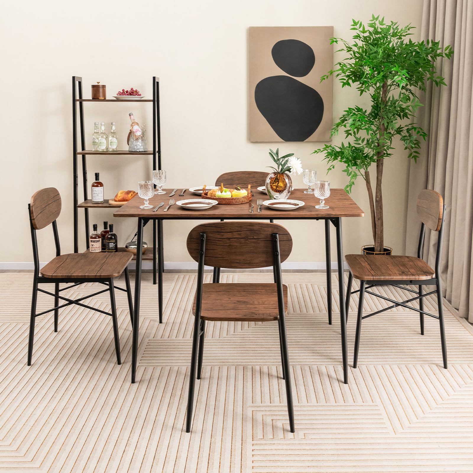 5-Piece Dining Table Set with Metal Legs
