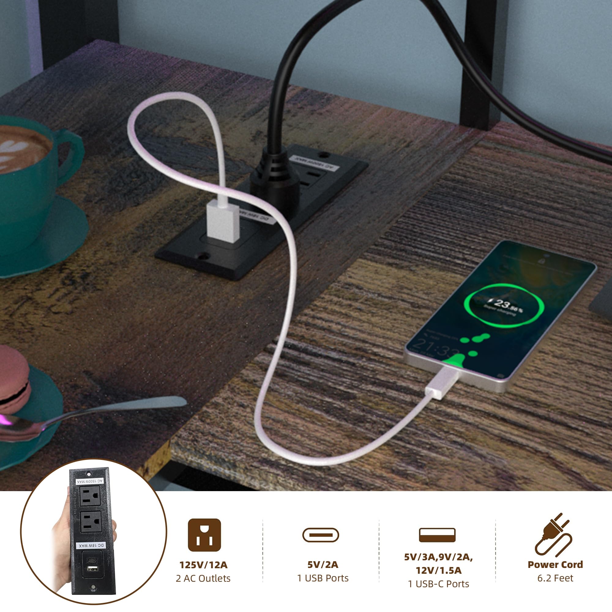 Twin Size Loft Bed with Desk and LED Lights