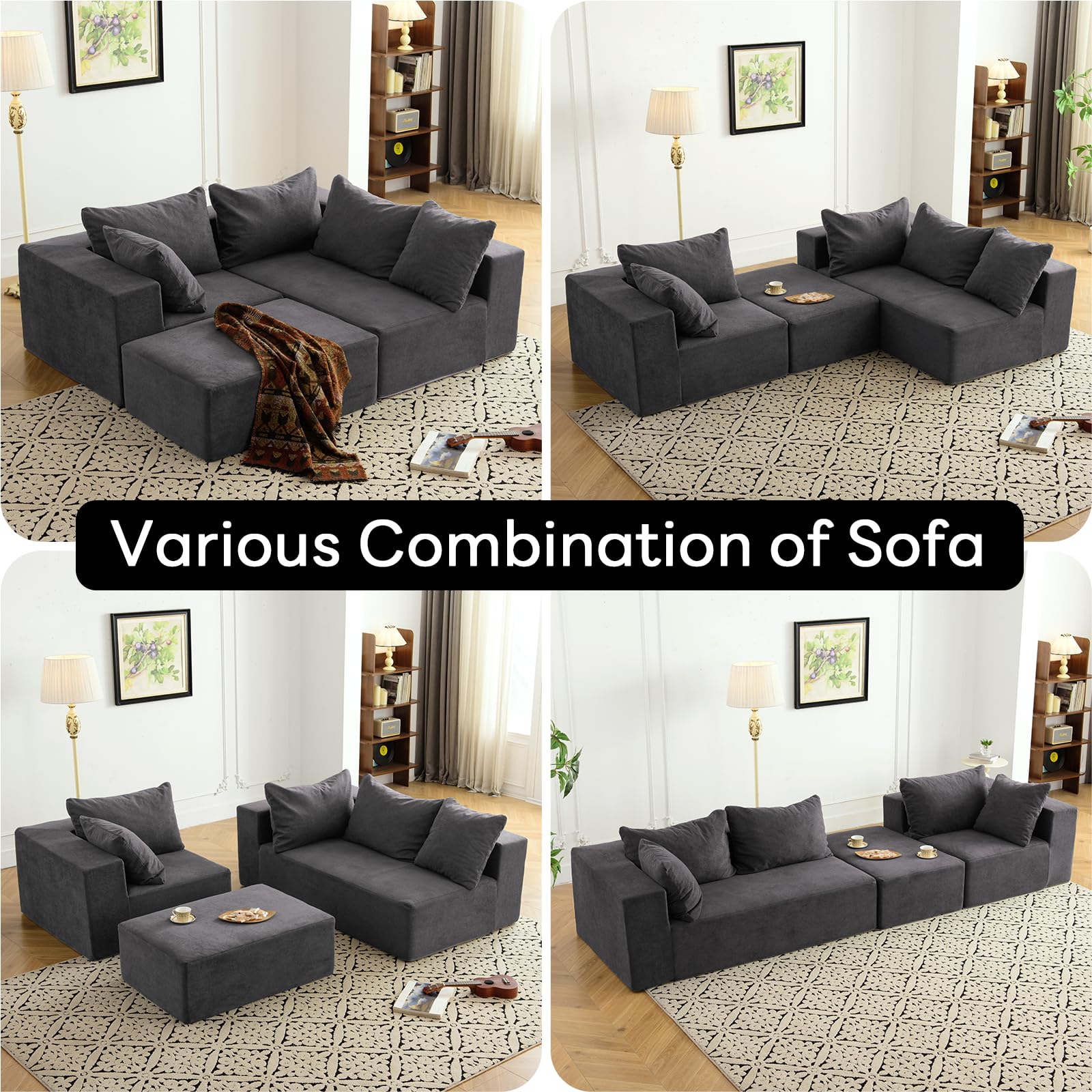 Modular Sectional Sofa L-Shaped with Deep Seat