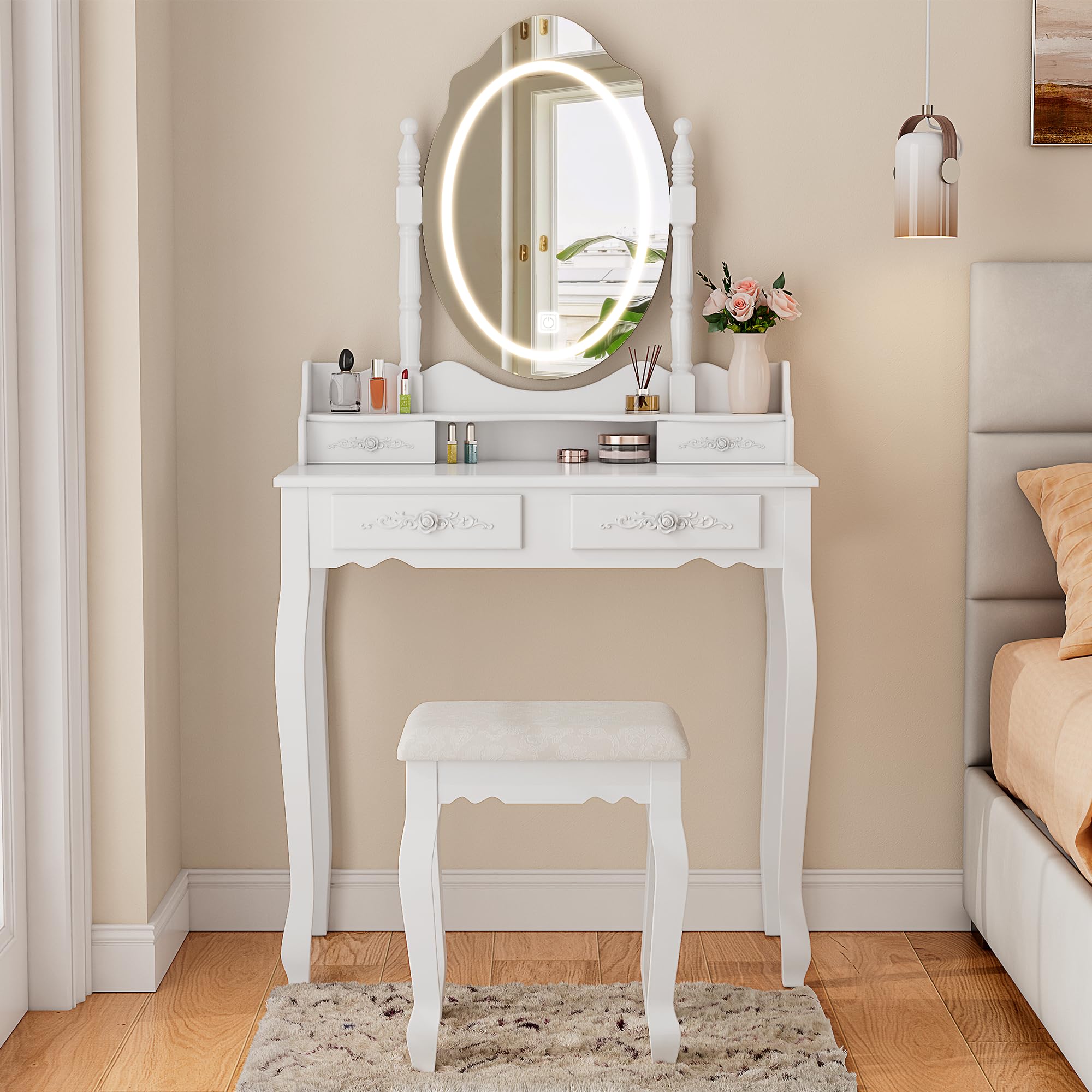 Vanity Desk with Mirror and Lights