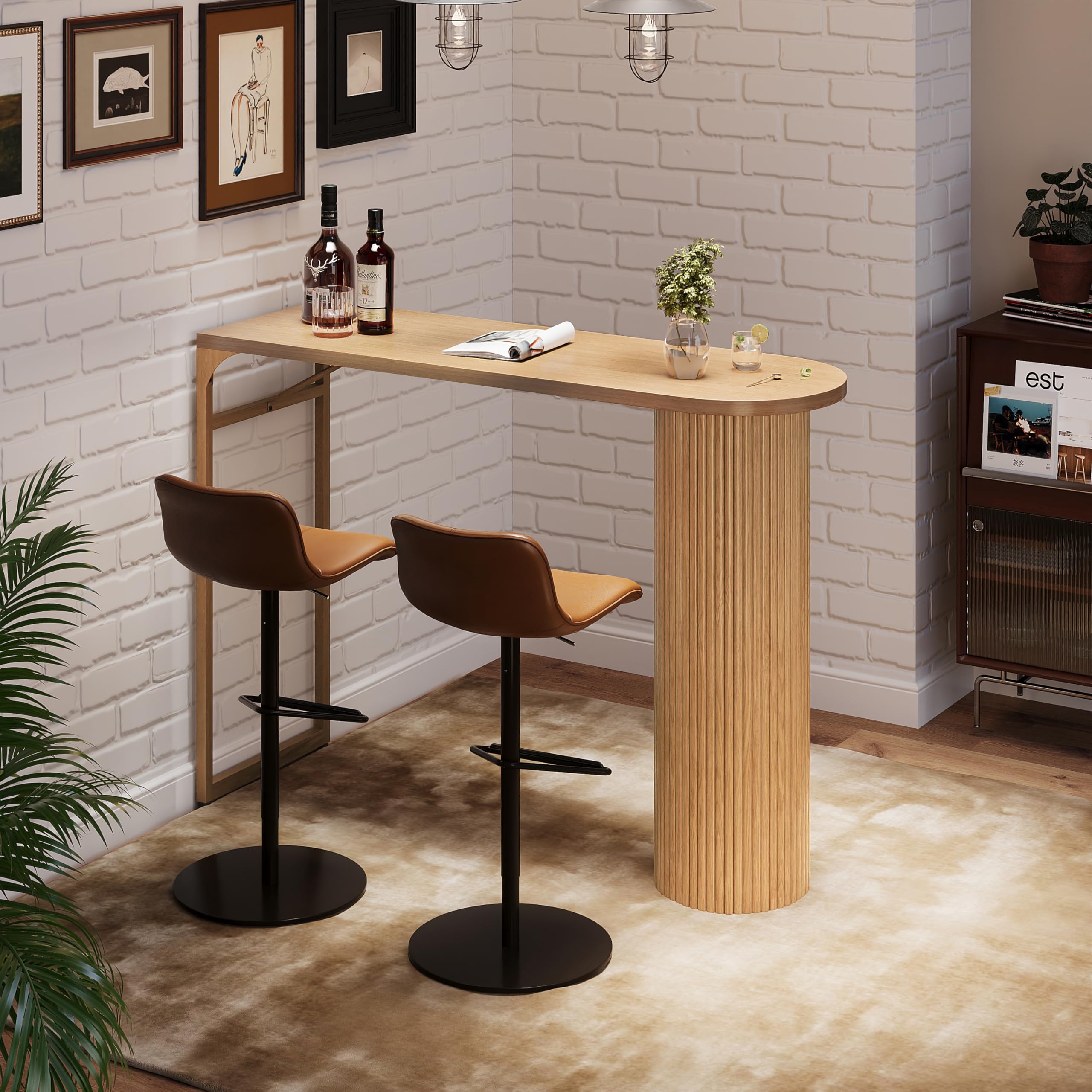 Counter Height Bar Table with Fluted Wood Leg