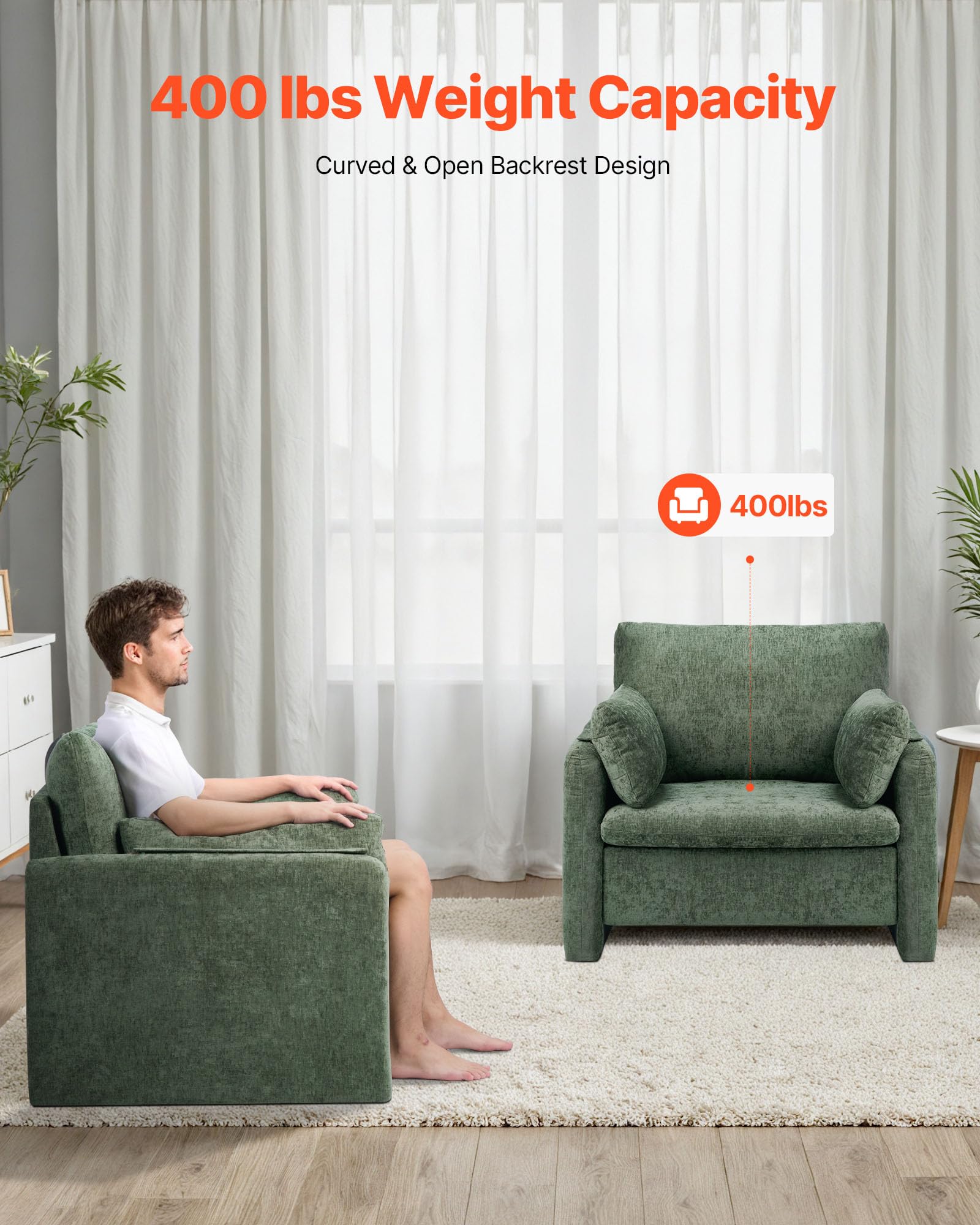 Green Fabric Accent Chair with Arched Back