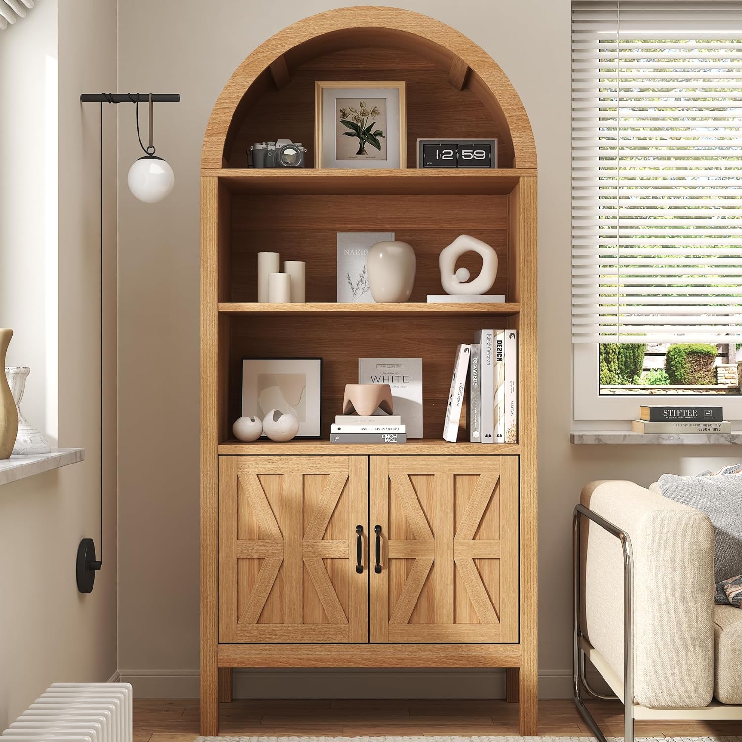 Arched Storage Cabinet with Glass Doors