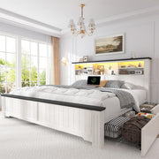 King Size Bed Frame with Storage Drawers and LED Charging Station